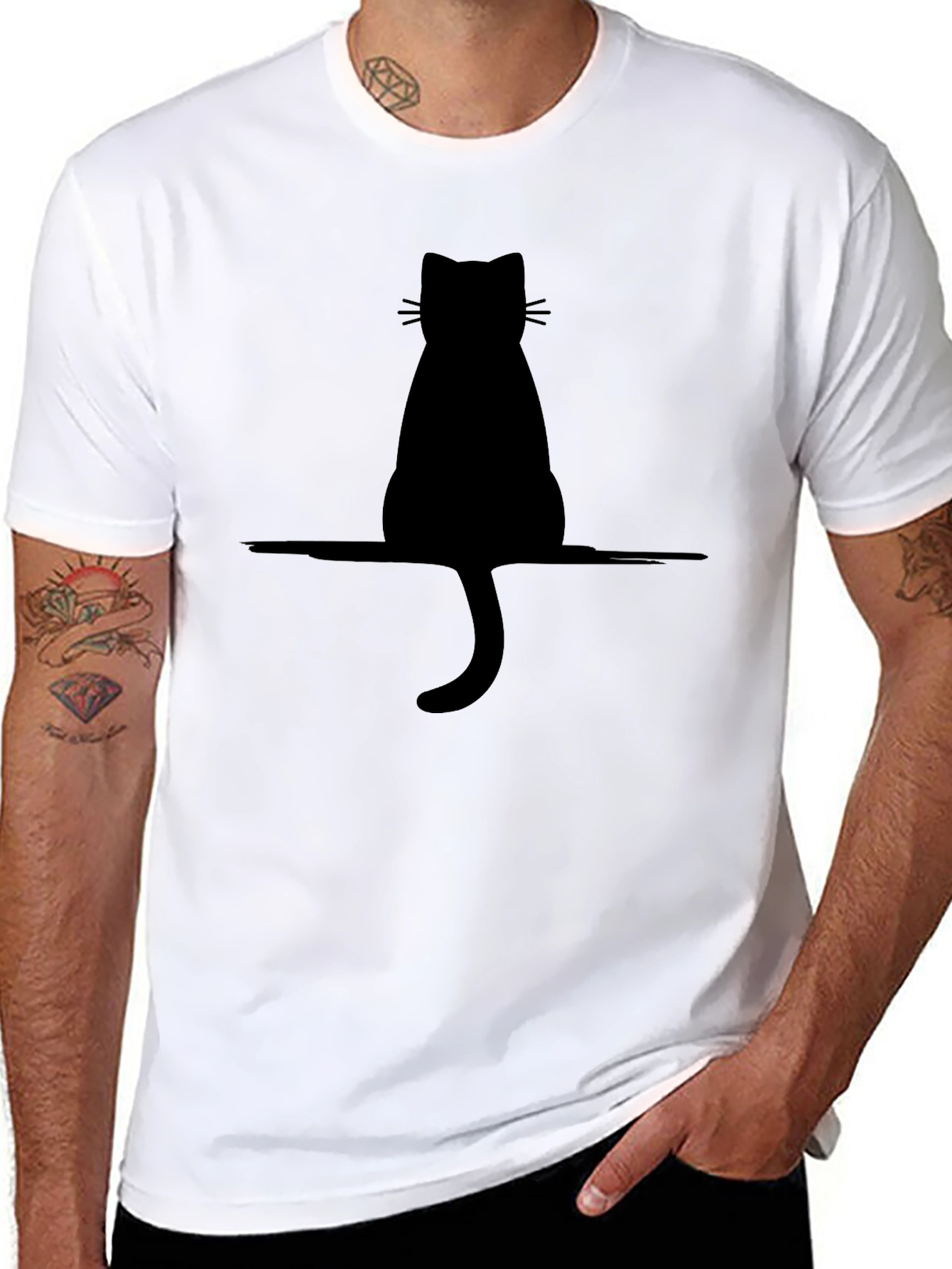 Black Cat Silhouette T-Shirt - Minimalist Style
