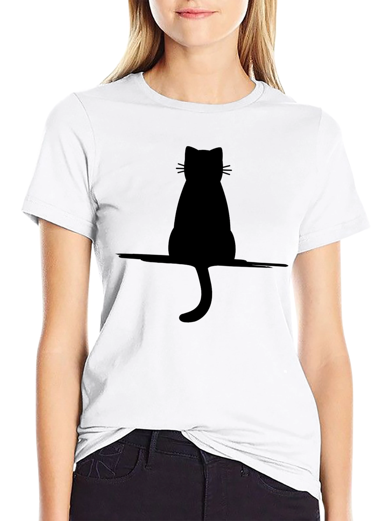 Black Cat Silhouette T-Shirt - Minimalist Style