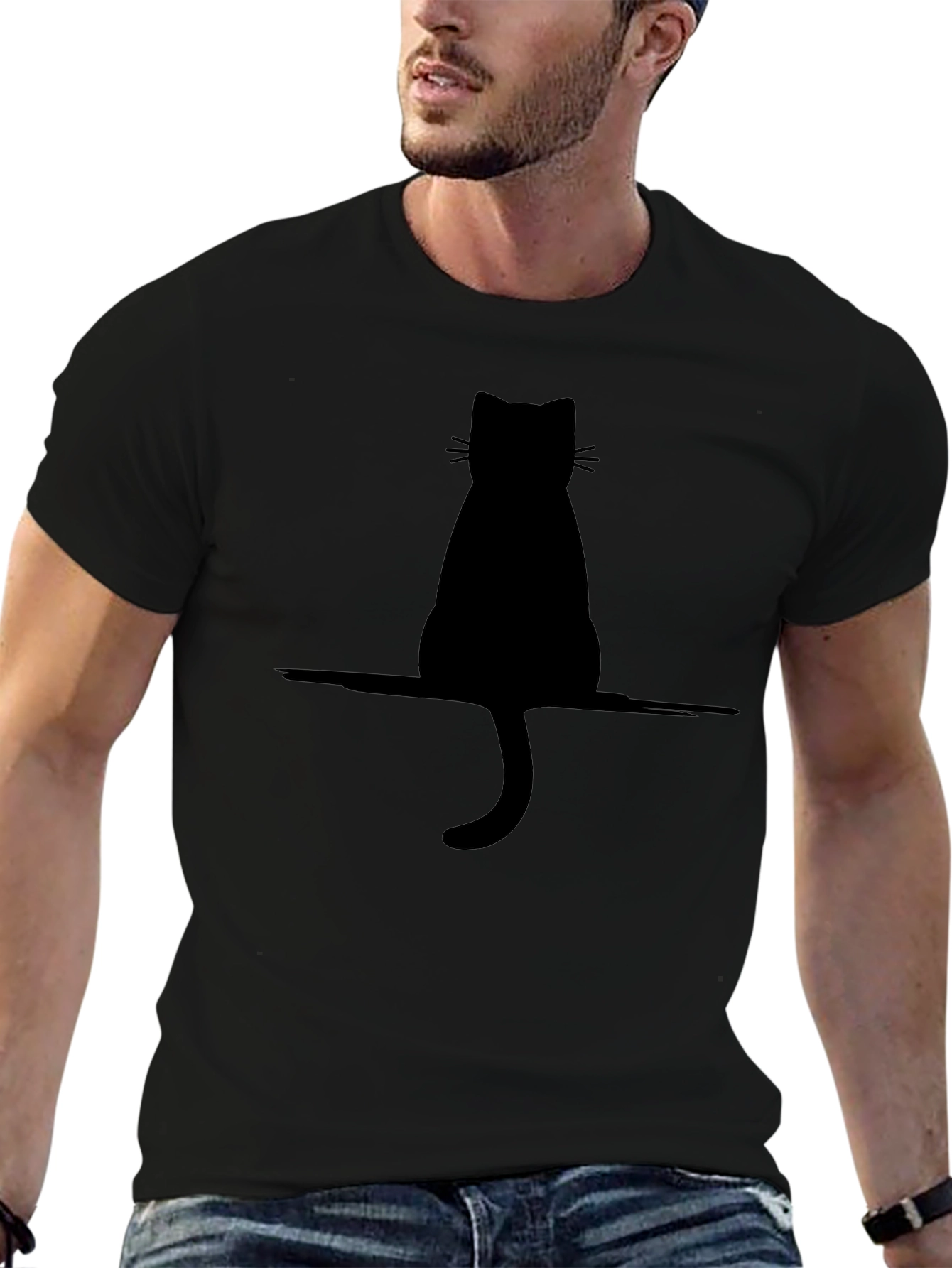 Black Cat Silhouette T-Shirt - Minimalist Style