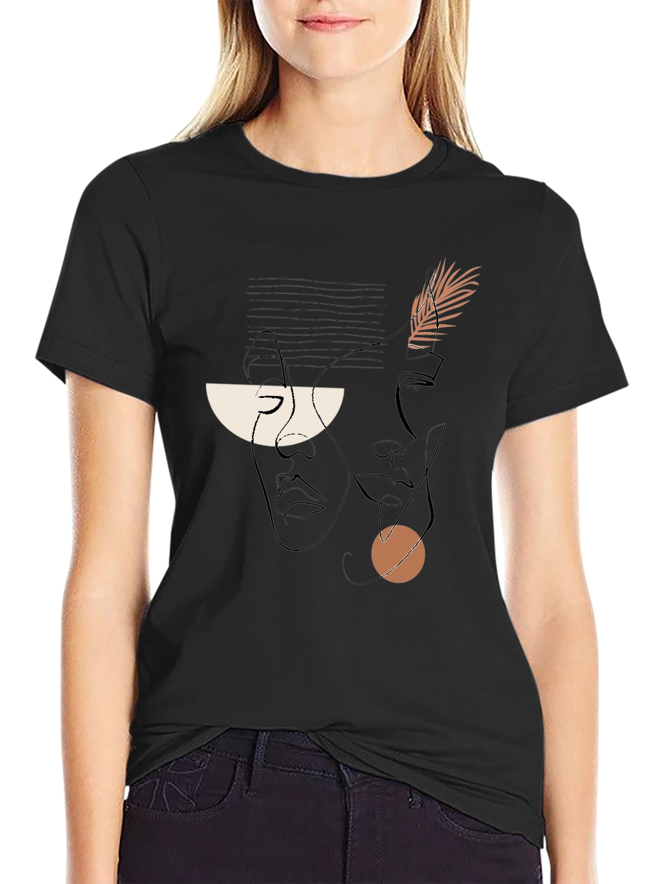 Abstract Face Line Art Black Graphic Tee