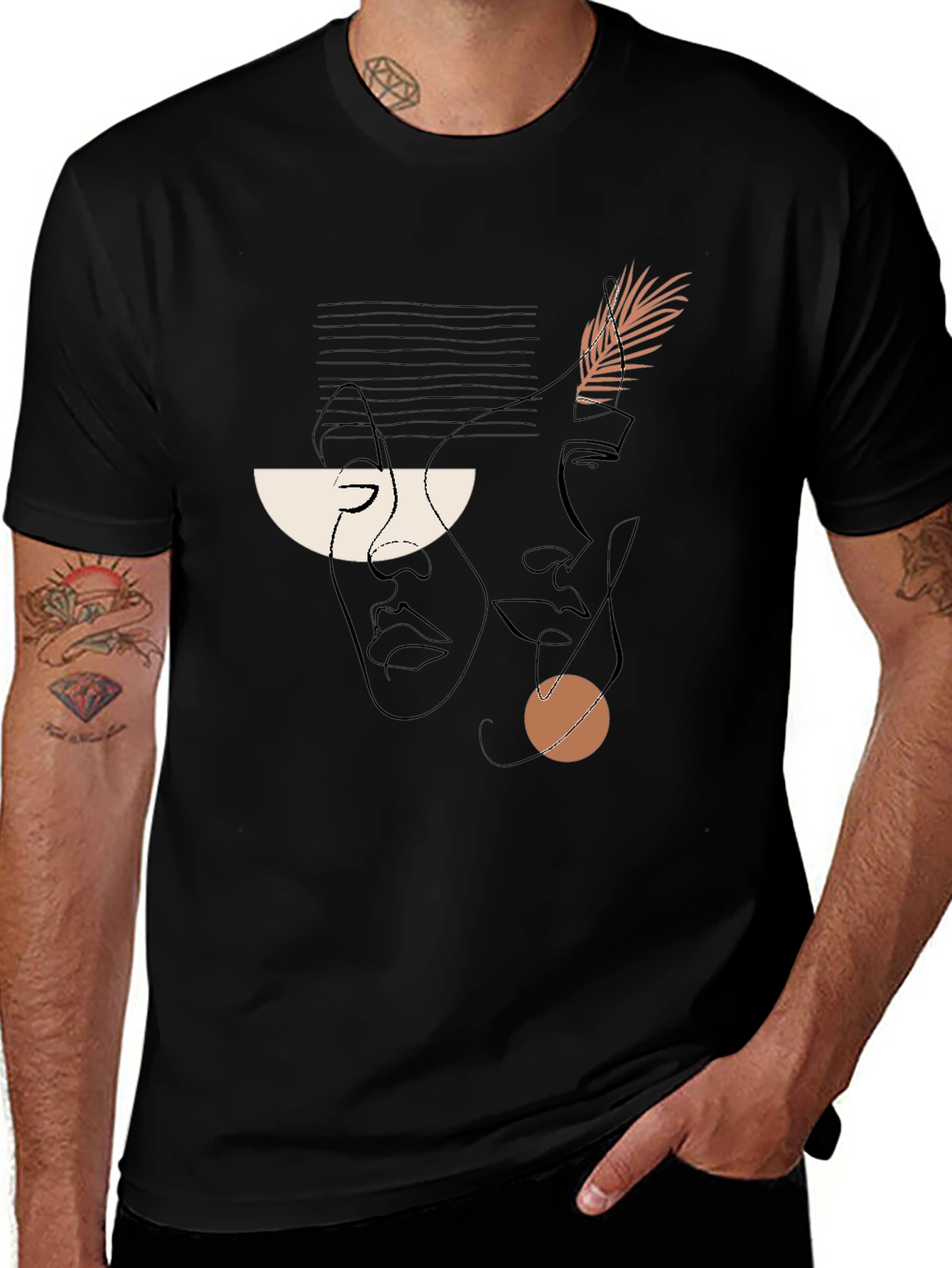 Abstract Face Line Art Black Graphic Tee