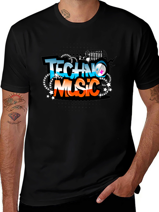 Techno Music Graphic Tee - Black Crew Neck