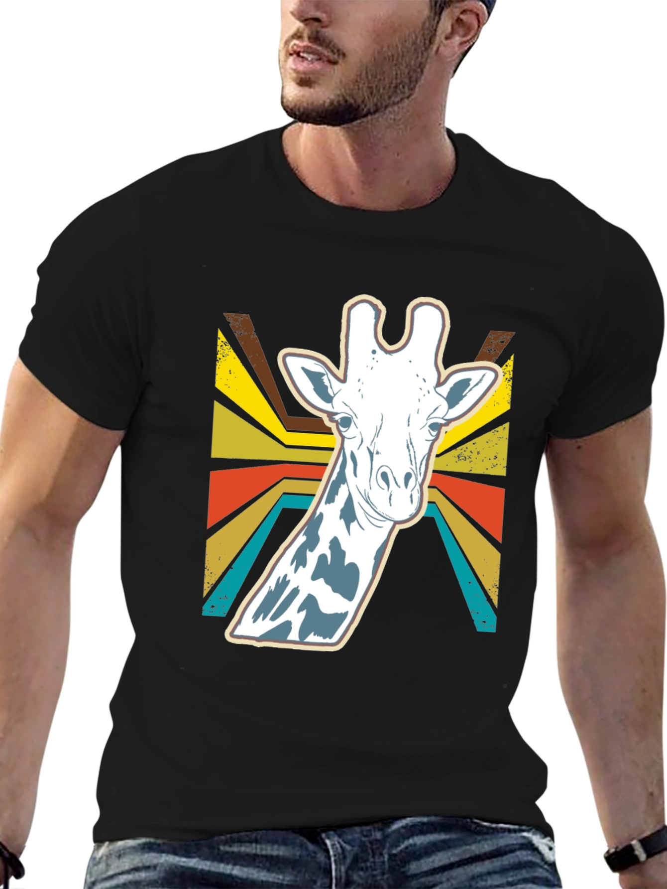 Retro Giraffe Graphic Tee - Black