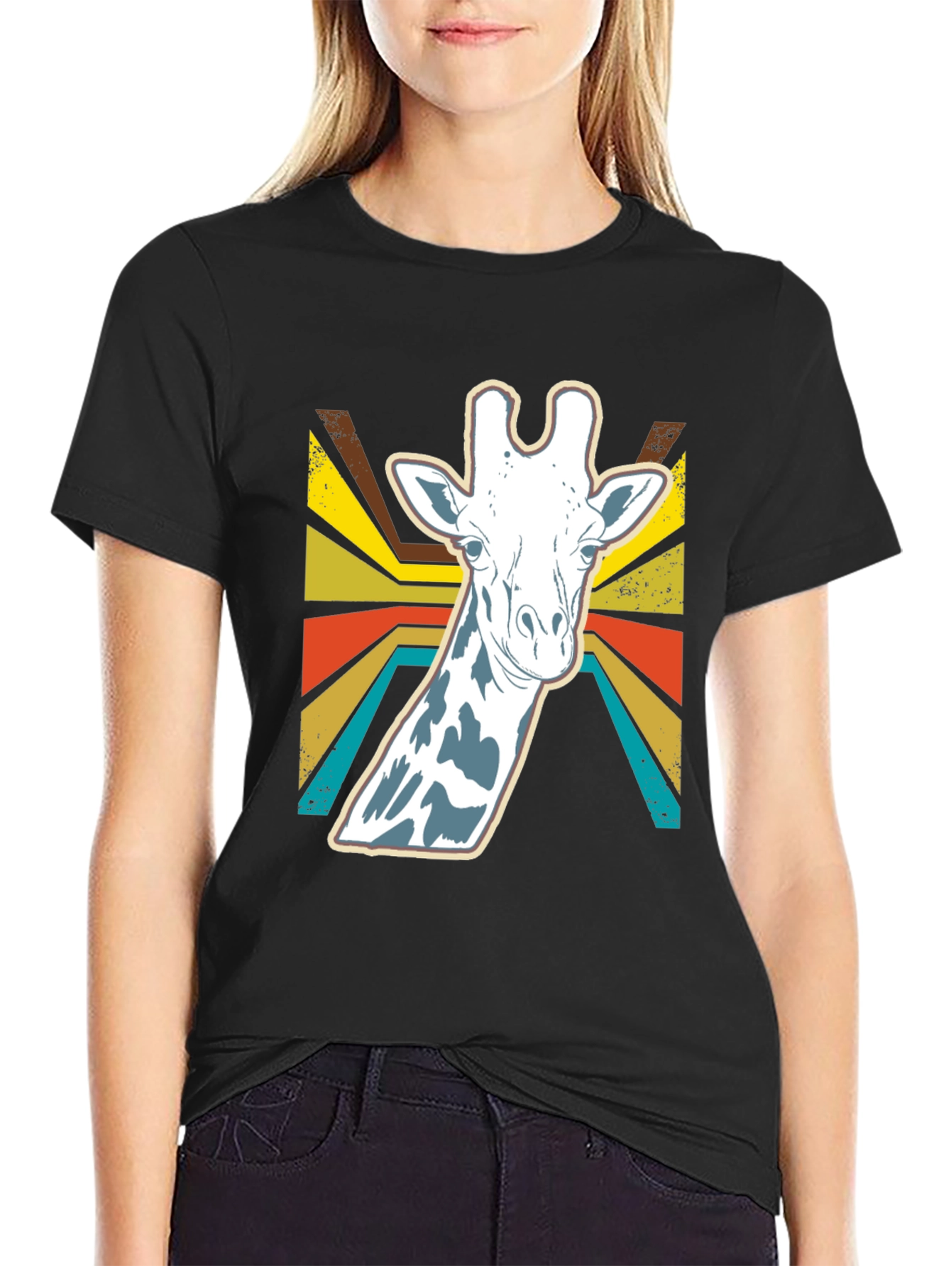 Retro Giraffe Graphic Tee - Black