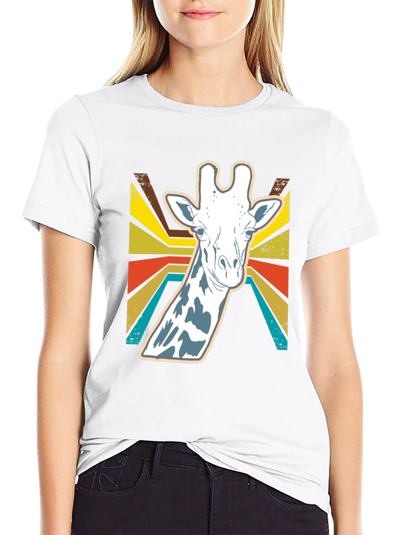 Retro Giraffe Graphic Tee - Black