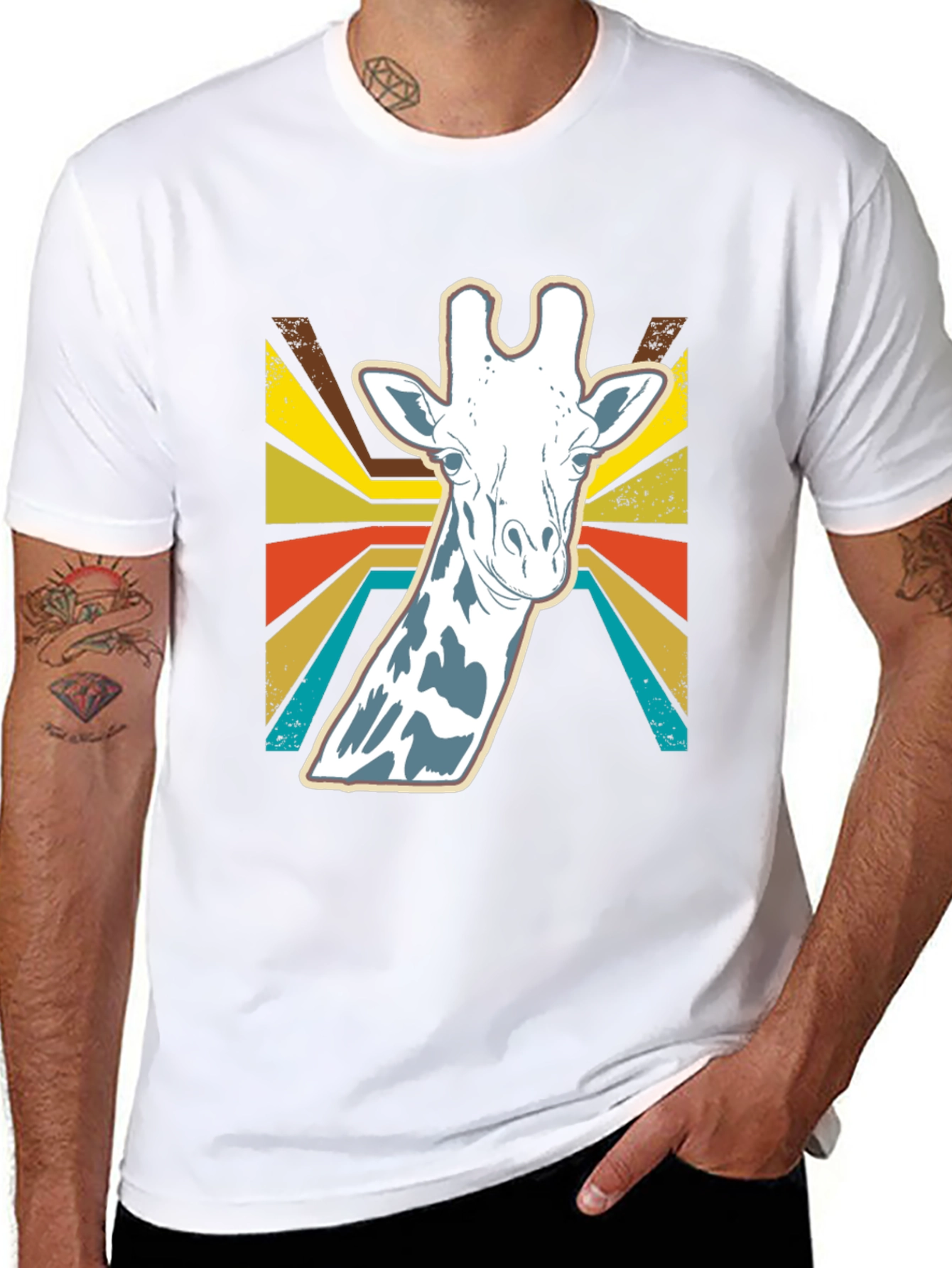 Retro Giraffe Graphic Tee - Black