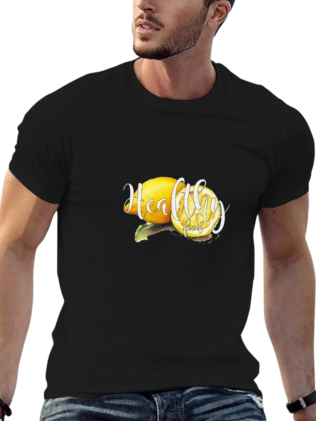 Healthy Food Lemon Graphic Black Tee