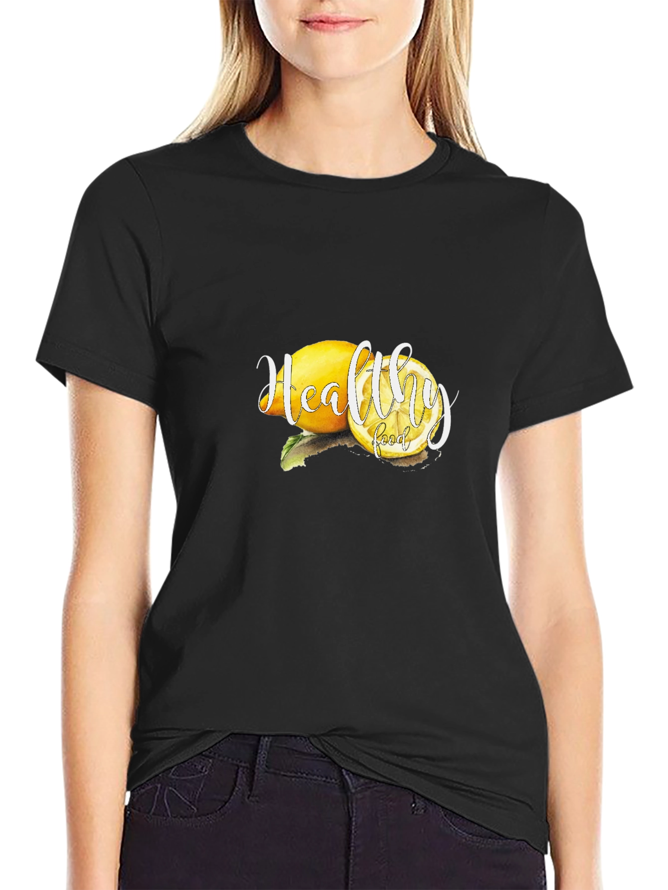 Healthy Food Lemon Graphic Black Tee