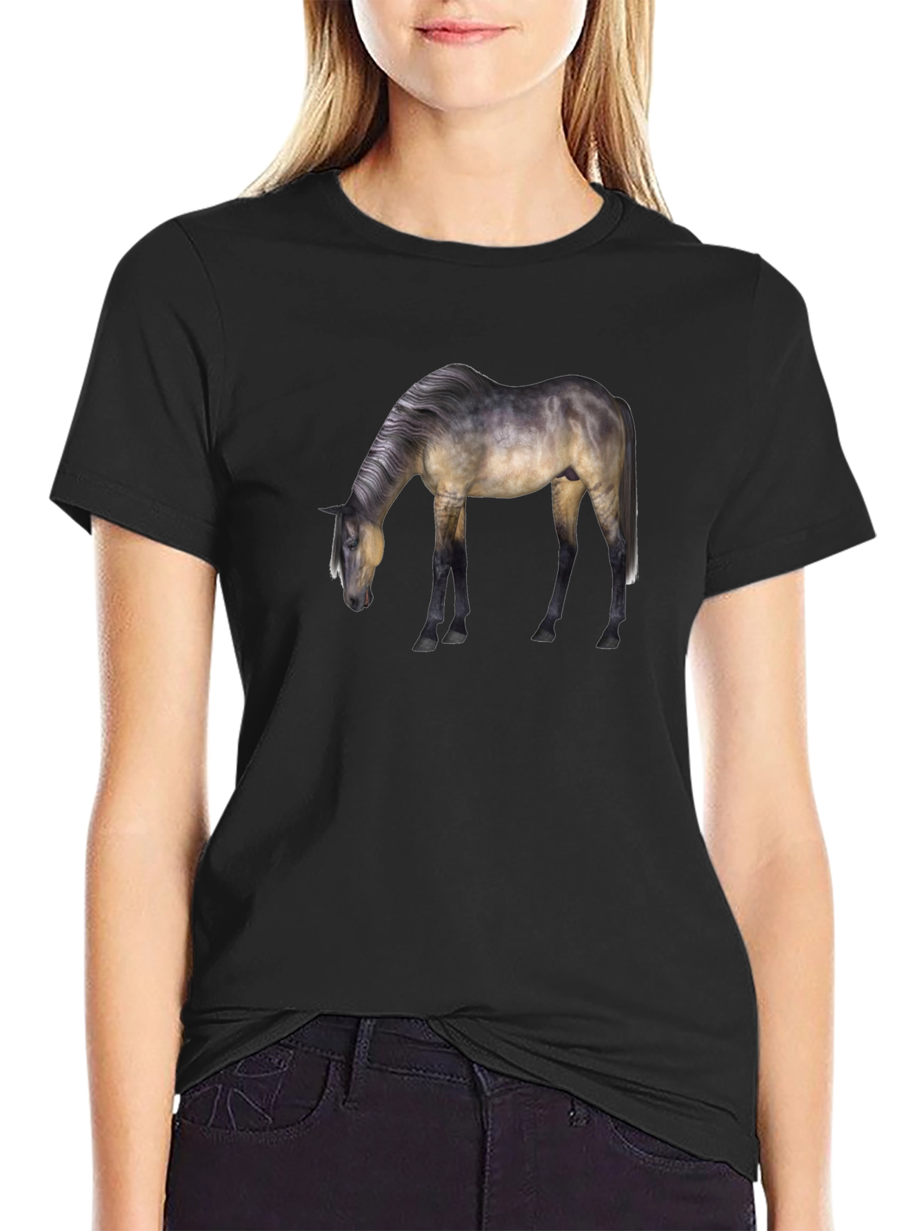Horse Graphic Print T-Shirt - Classic Black Tee