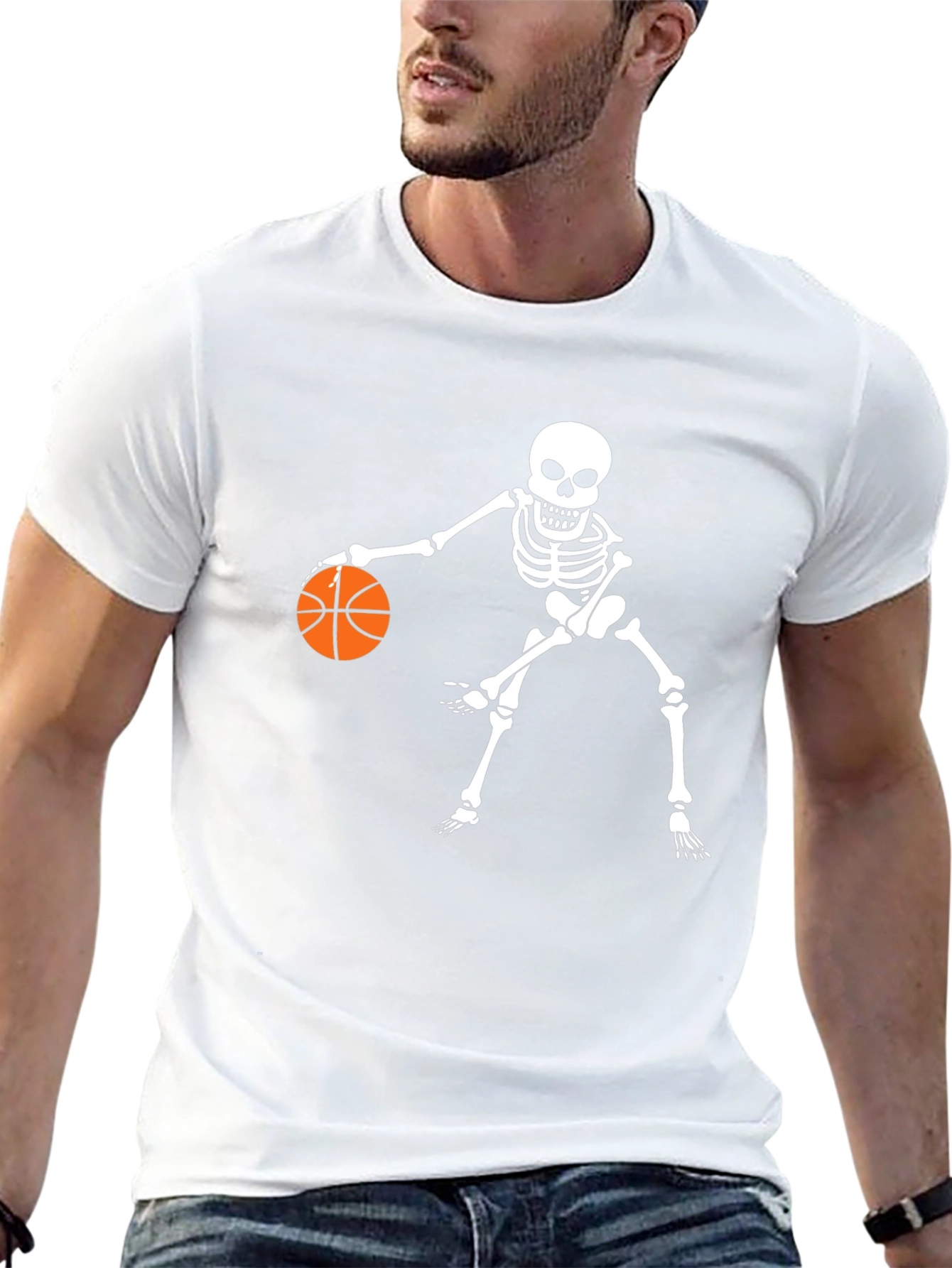 Skeleton Basketball Black Graphic Tee