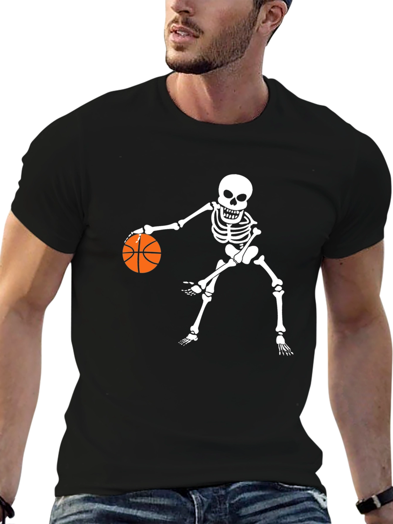 Skeleton Basketball Black Graphic Tee