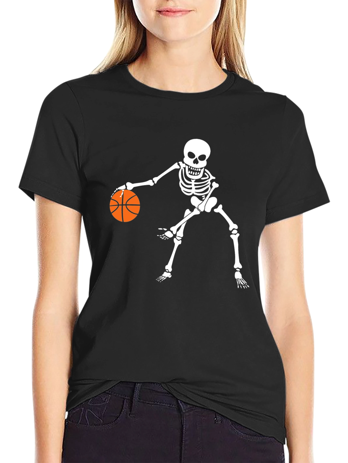 Skeleton Basketball Black Graphic Tee