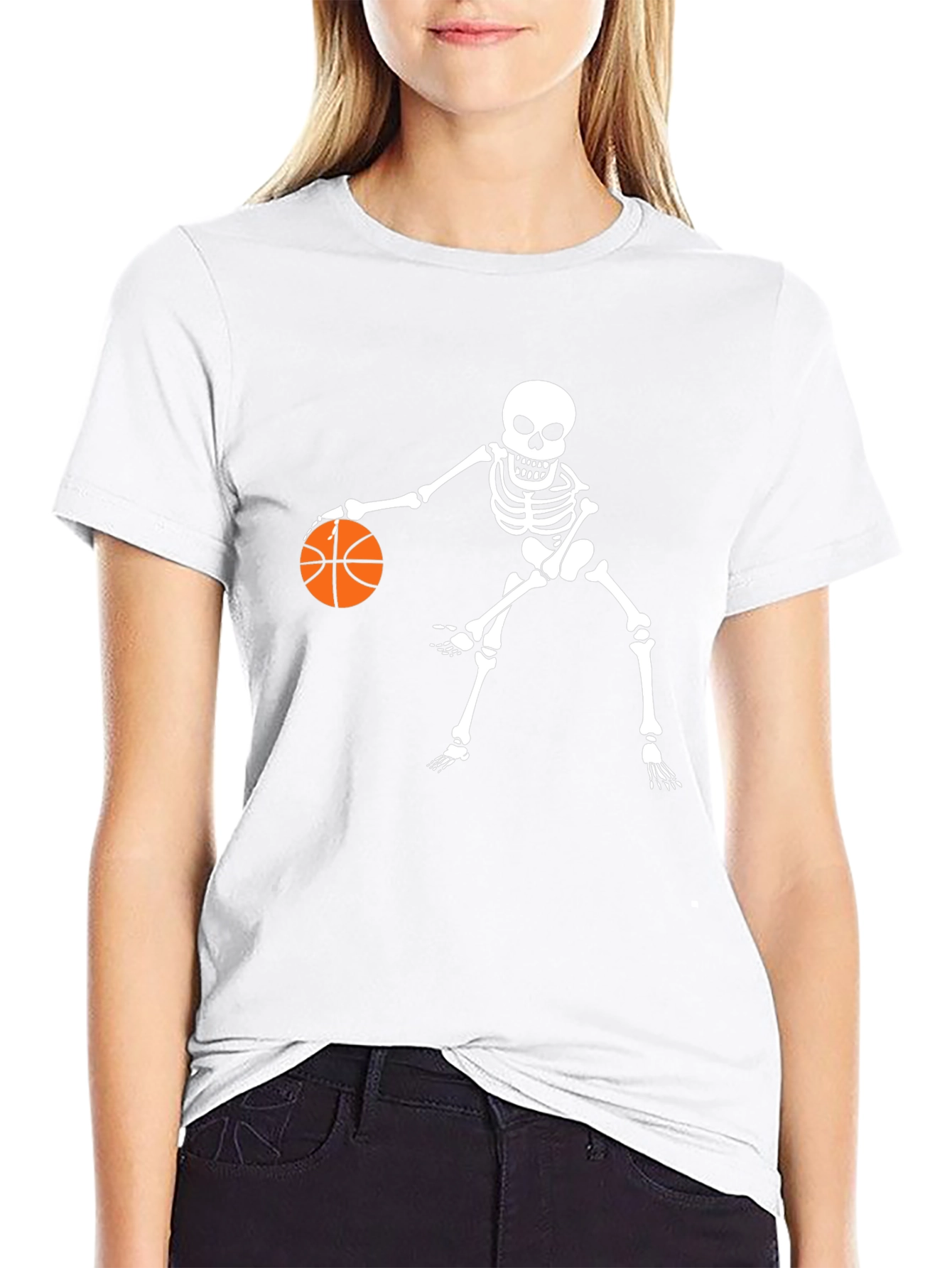 Skeleton Basketball Black Graphic Tee