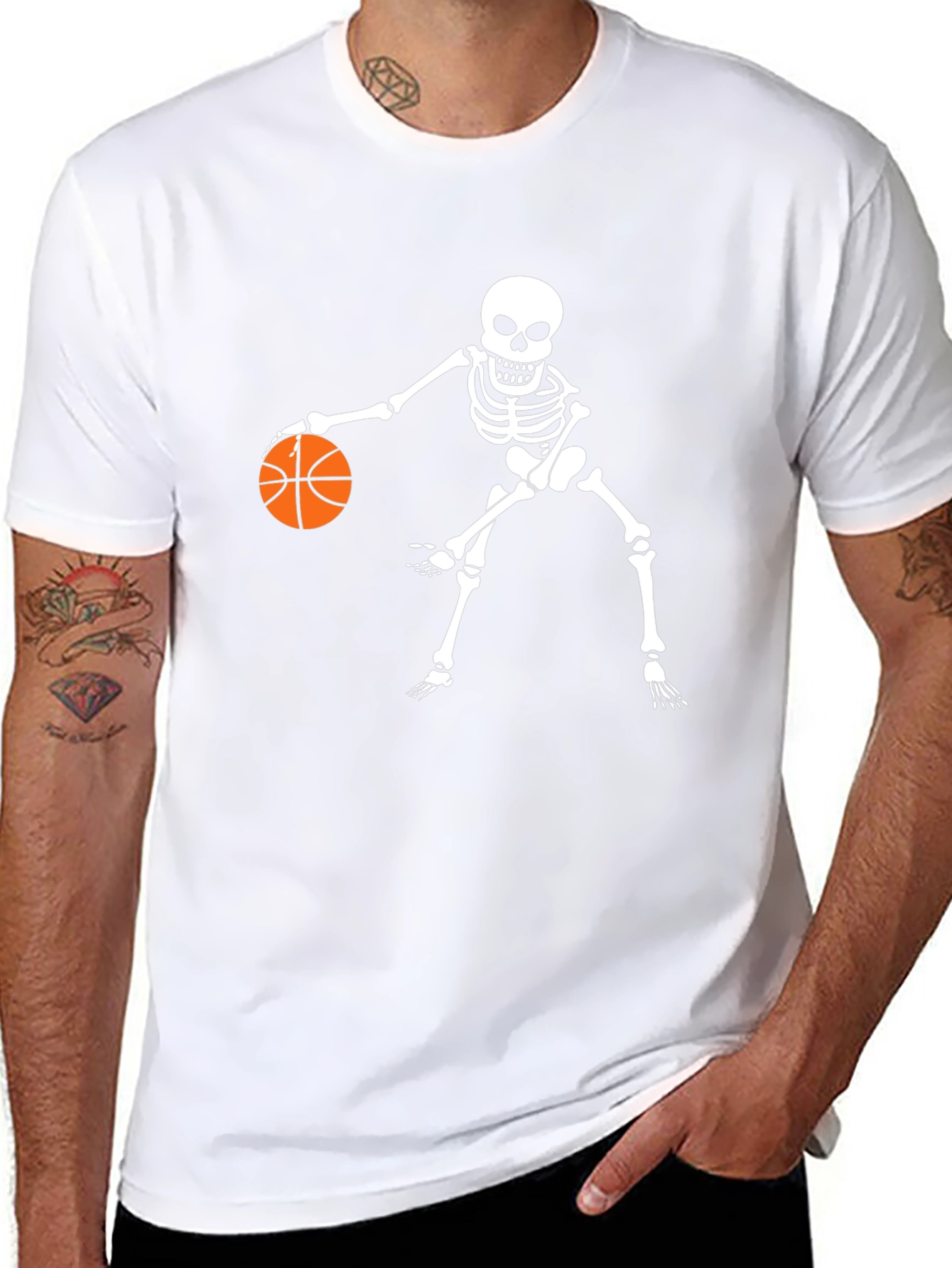 Skeleton Basketball Black Graphic Tee