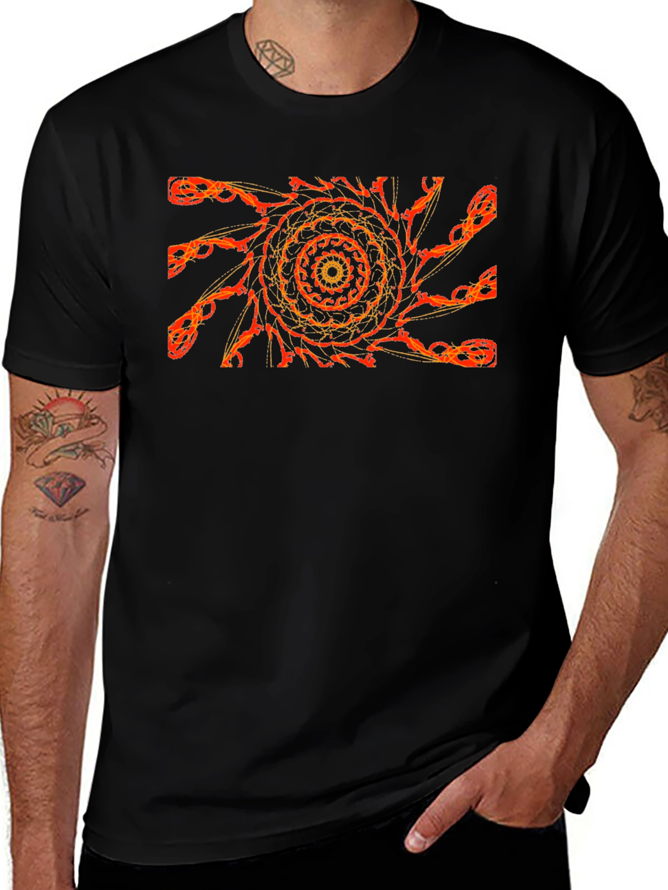 Fiery Fractal Graphic Tee - Black Cotton Comfort
