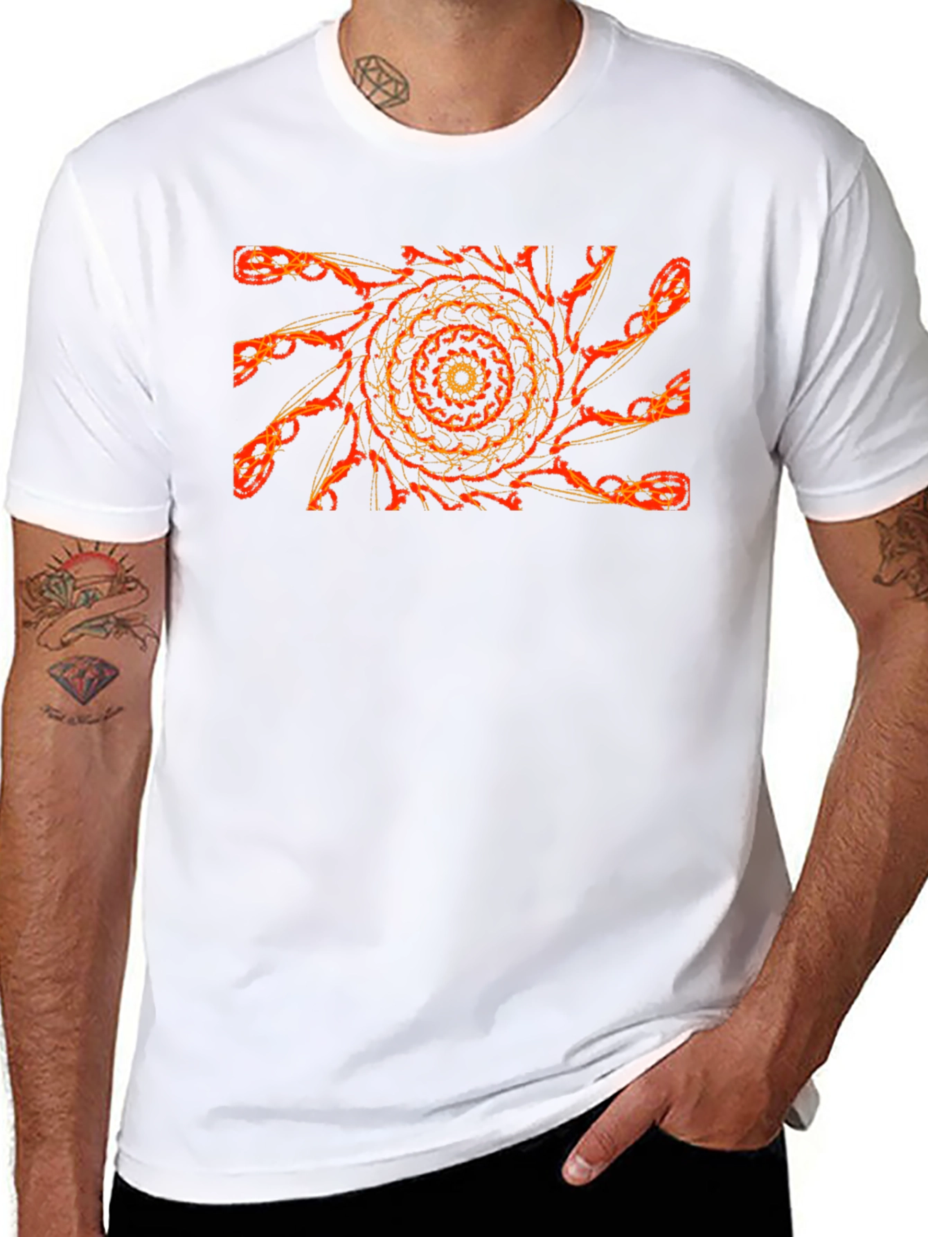 Fiery Fractal Graphic Tee - Black Cotton Comfort