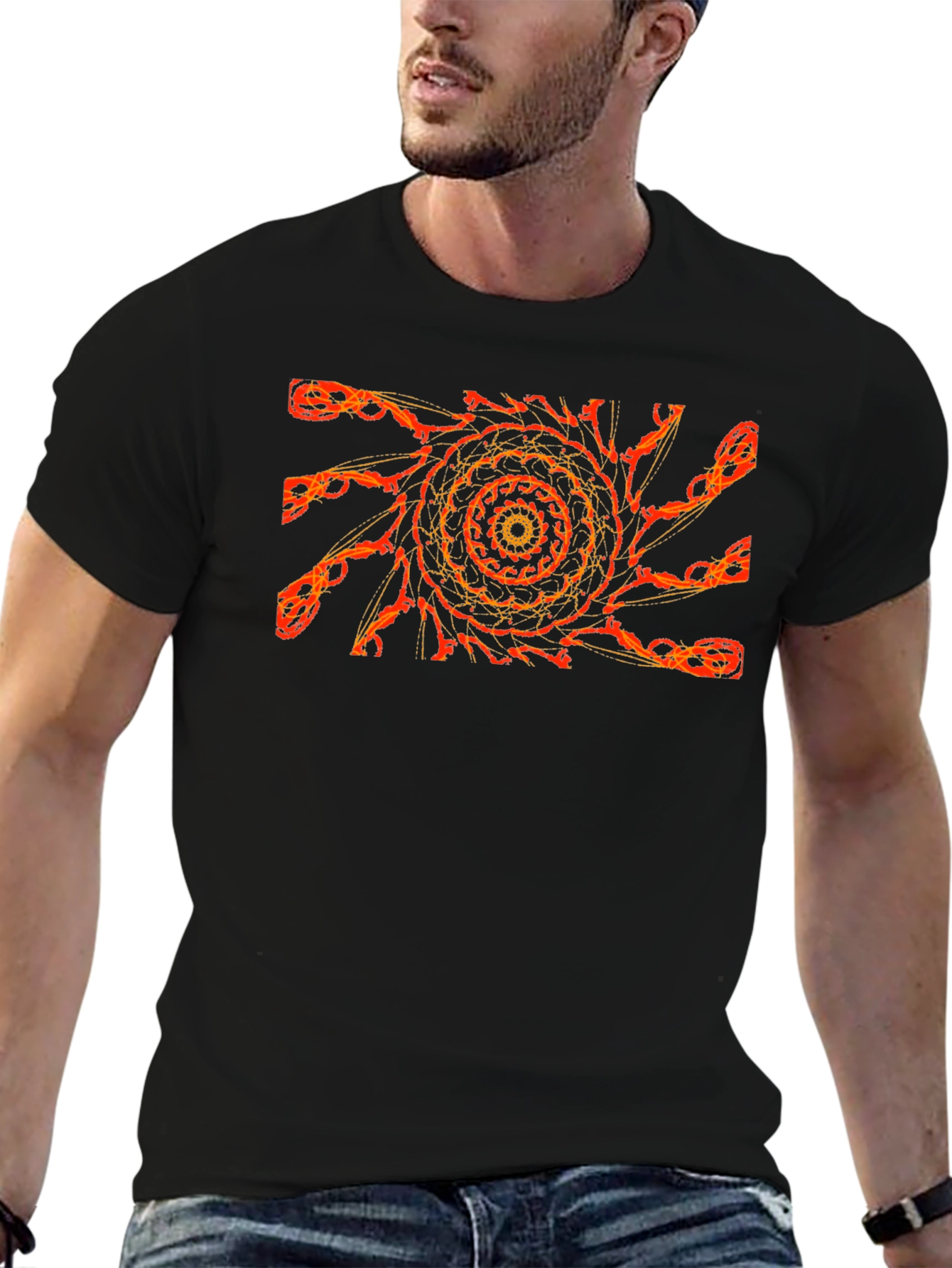 Fiery Fractal Graphic Tee - Black Cotton Comfort