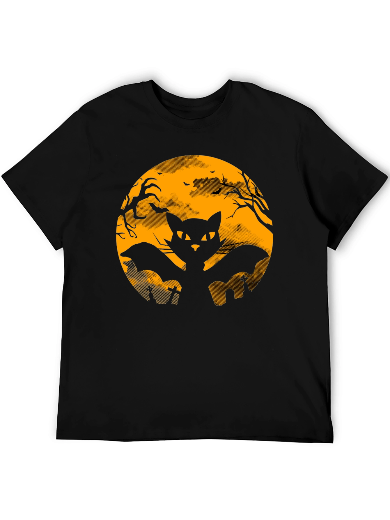 Halloween Black Cat Bat Graphic T-Shirt