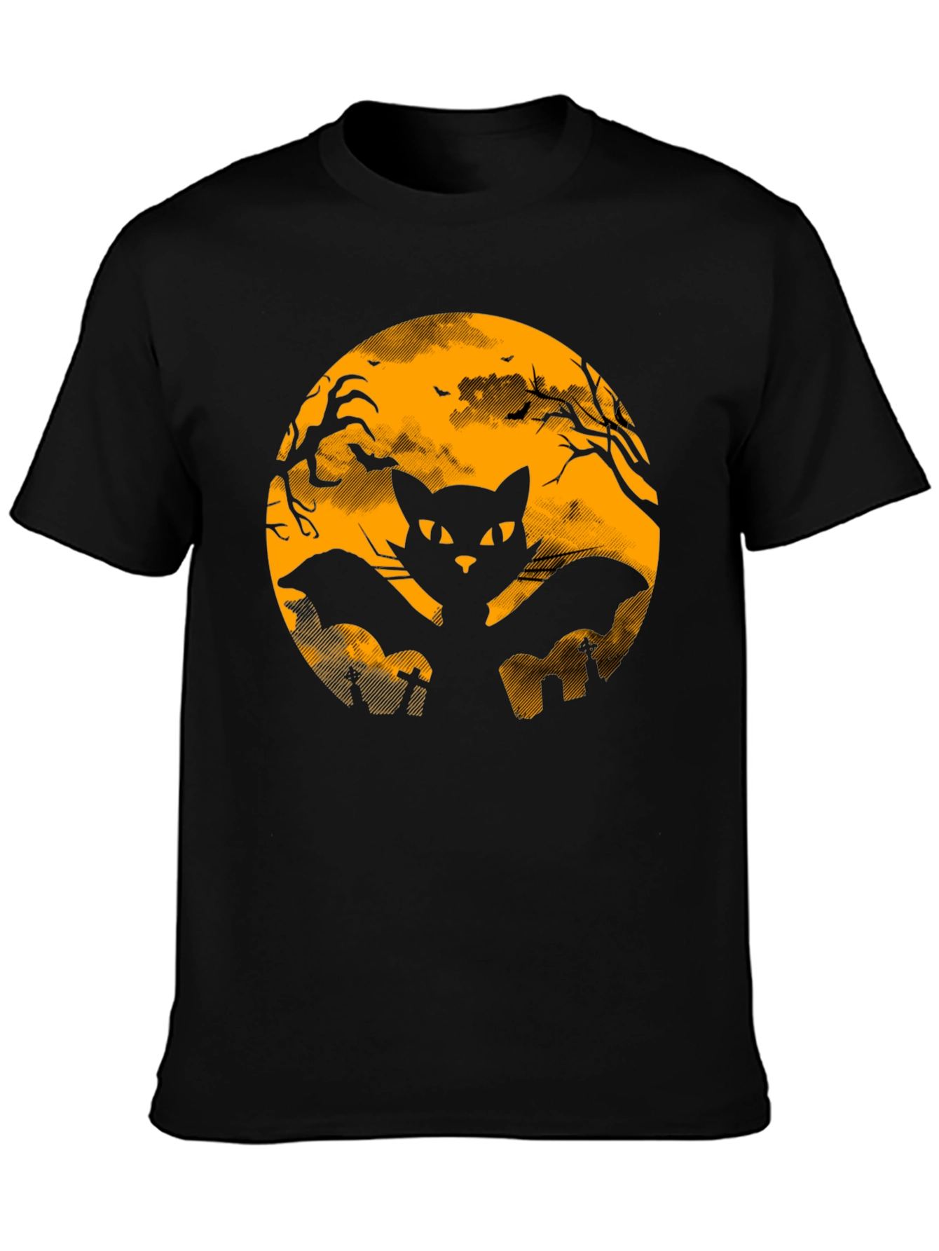 Halloween Black Cat Bat Graphic T-Shirt