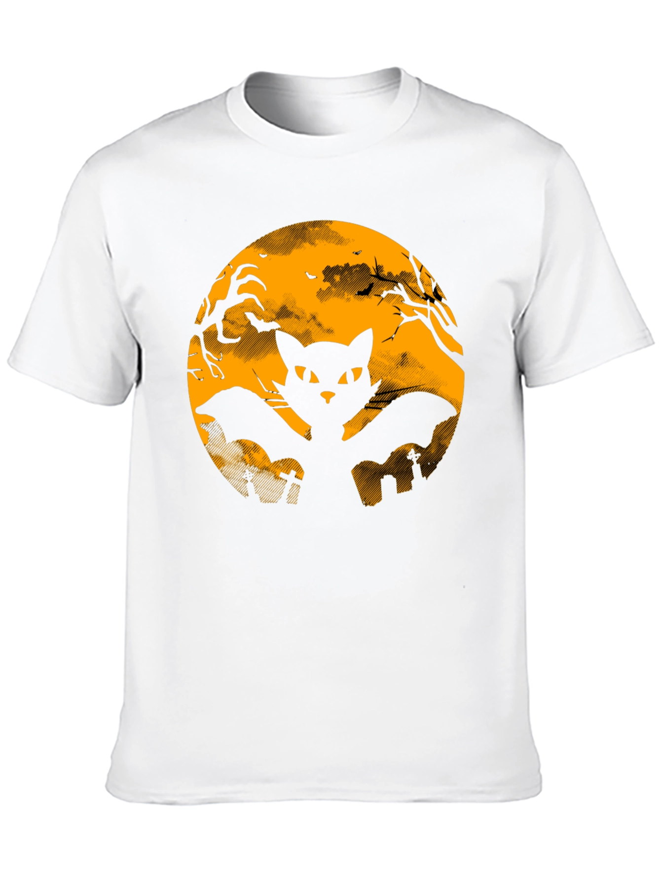Halloween Black Cat Bat Graphic T-Shirt