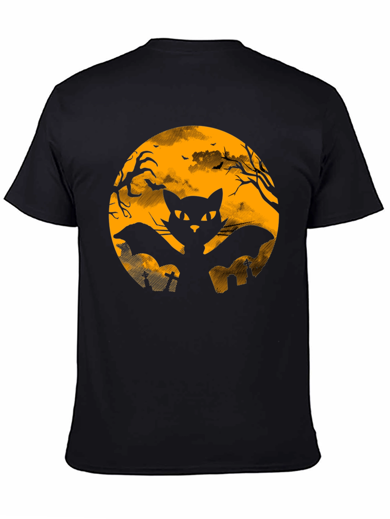 Halloween Black Cat Bat Graphic T-Shirt