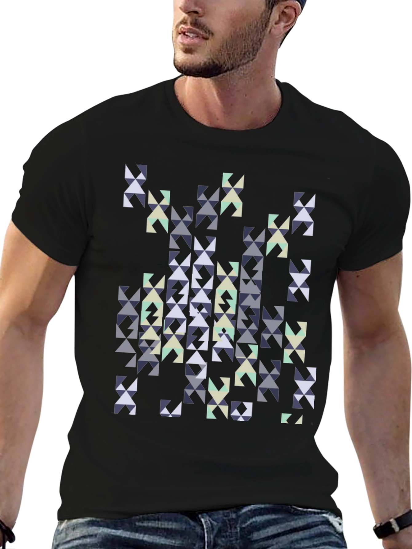 Geometric Triangles Graphic Print Black Tee