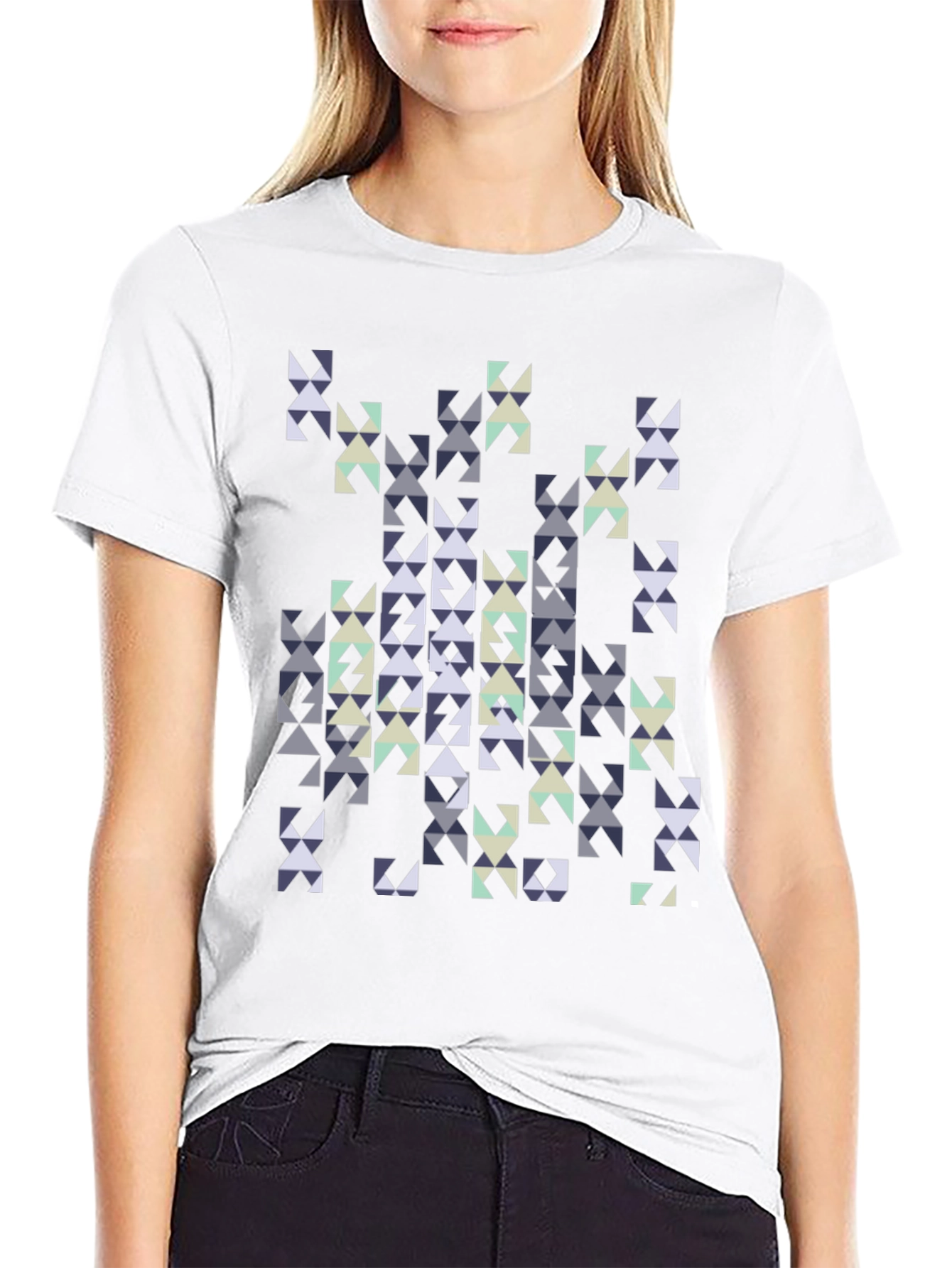 Geometric Triangles Graphic Print Black Tee