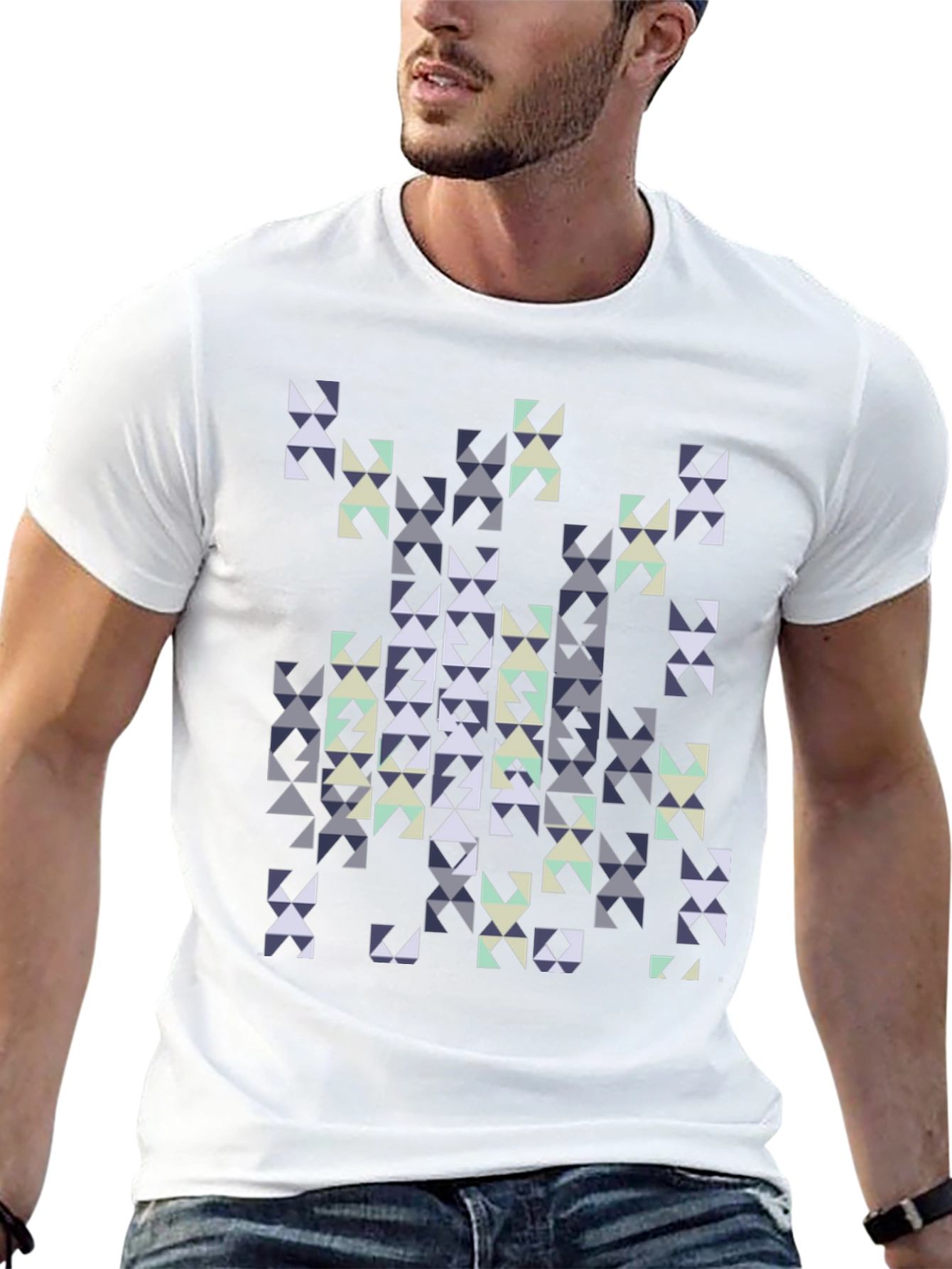Geometric Triangles Graphic Print Black Tee