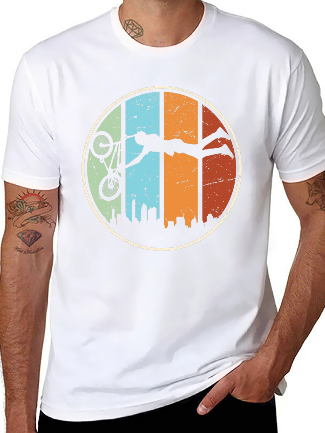 Retro BMX Stunt Silhouette Graphic T-Shirt