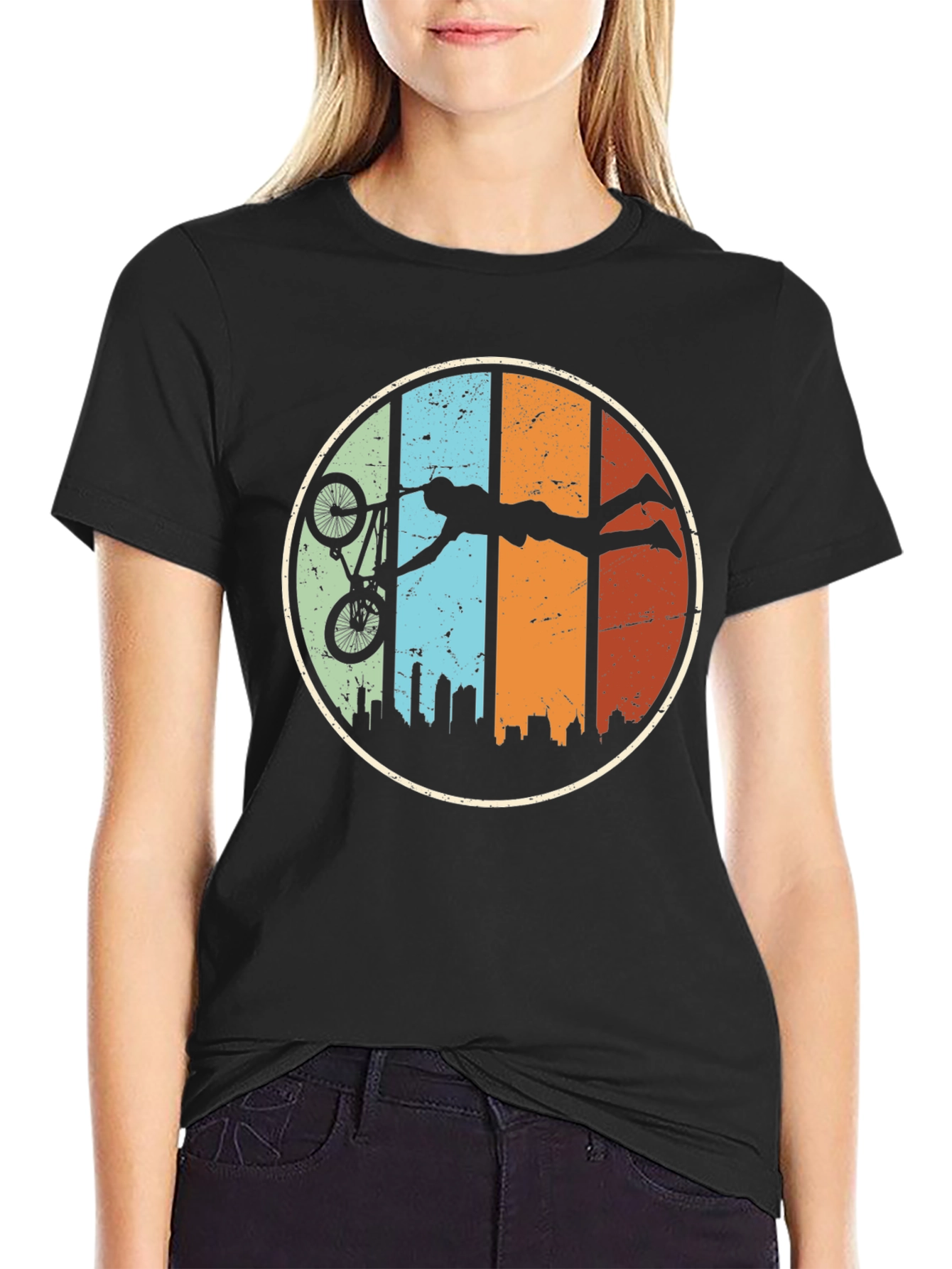 Retro BMX Stunt Silhouette Graphic T-Shirt
