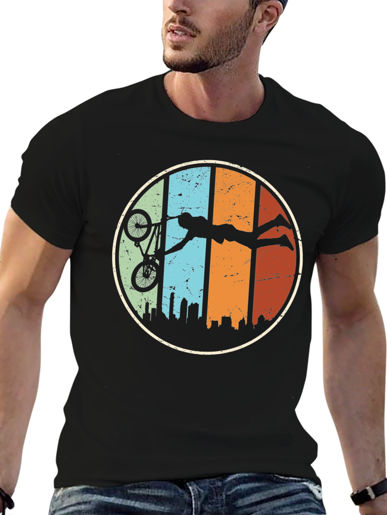 Retro BMX Stunt Silhouette Graphic T-Shirt