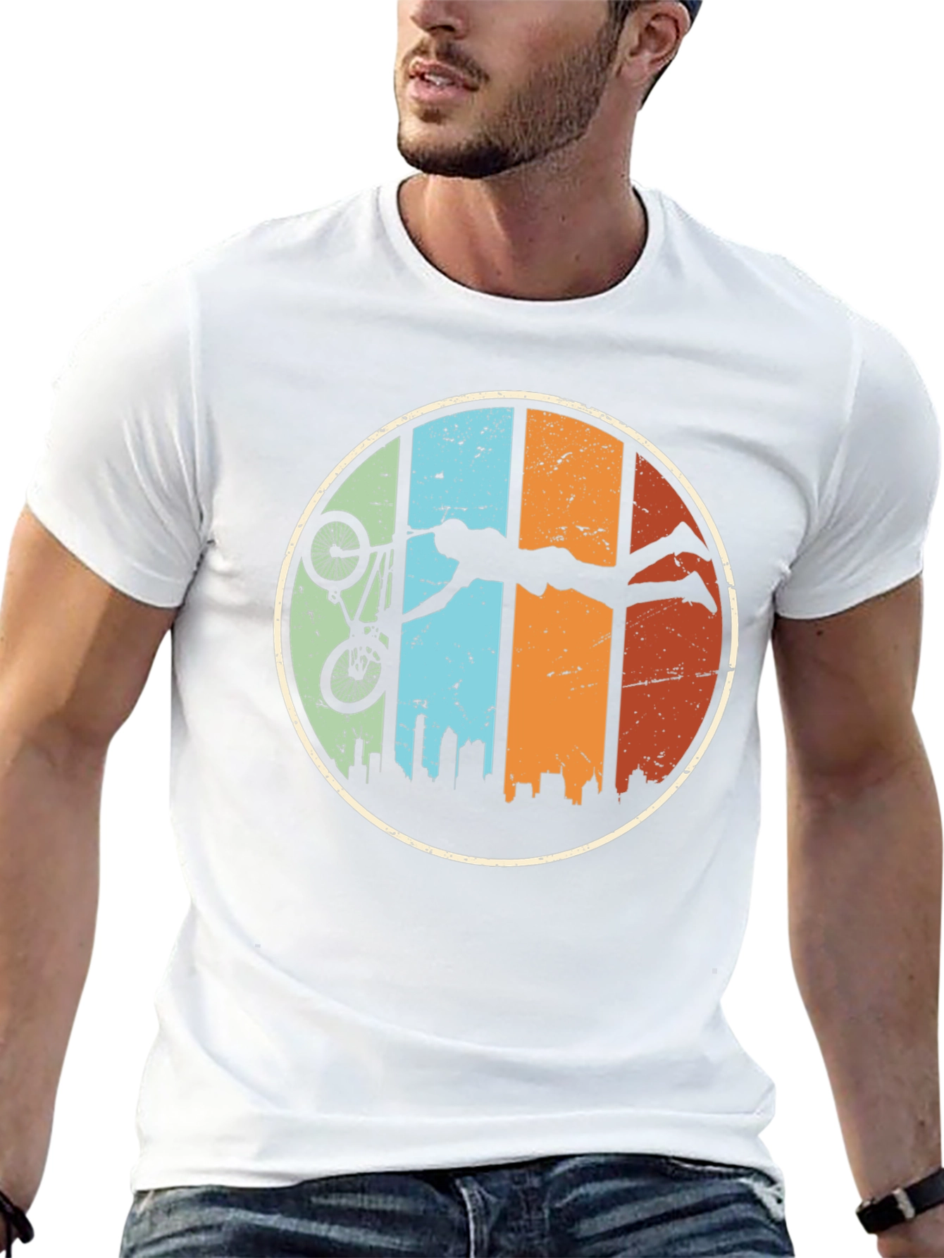 Retro BMX Stunt Silhouette Graphic T-Shirt