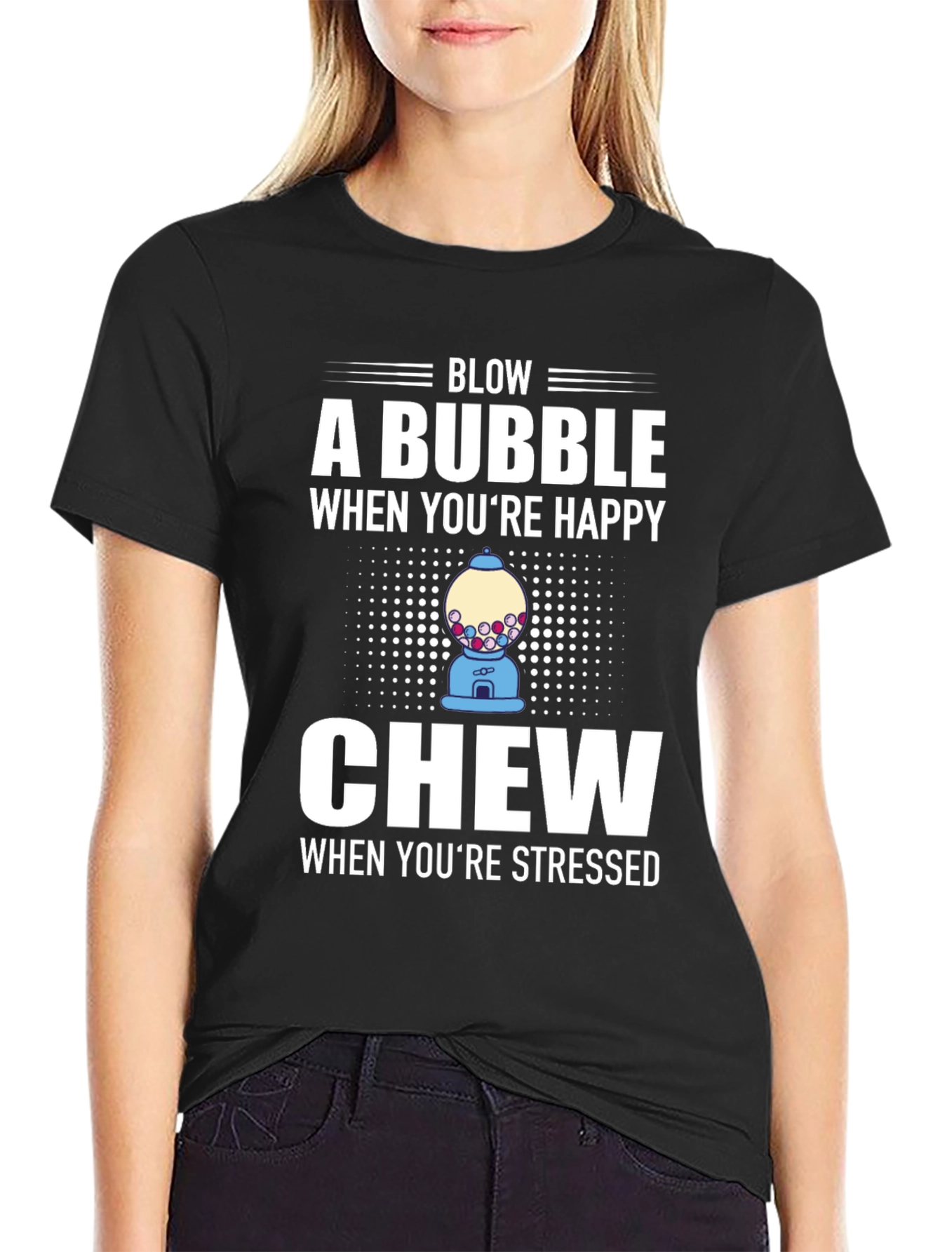 Blow a Bubble Chew When Stressed Black Graphic T-Shirt