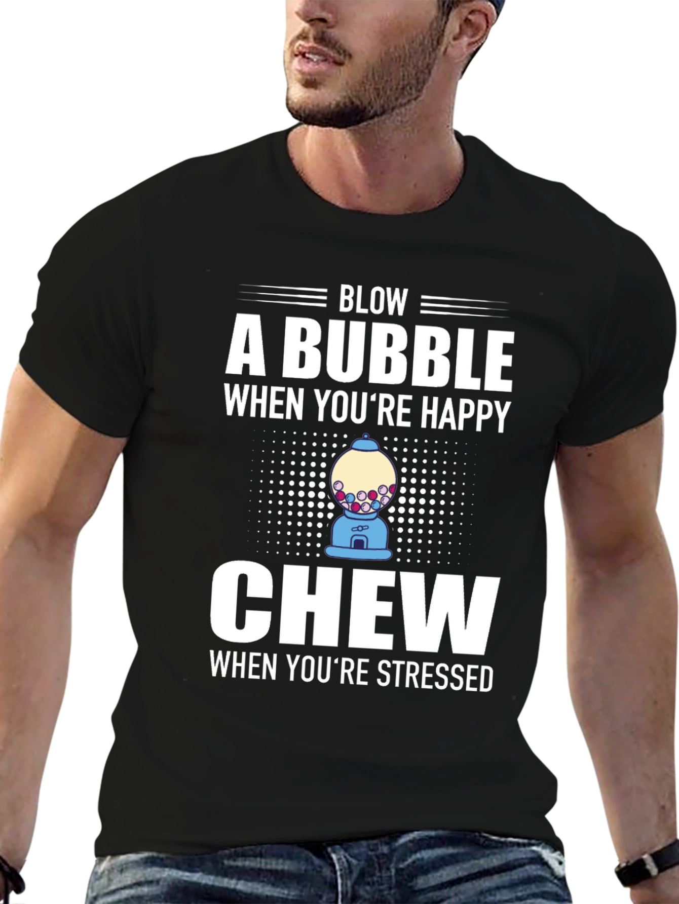 Blow a Bubble Chew When Stressed Black Graphic T-Shirt