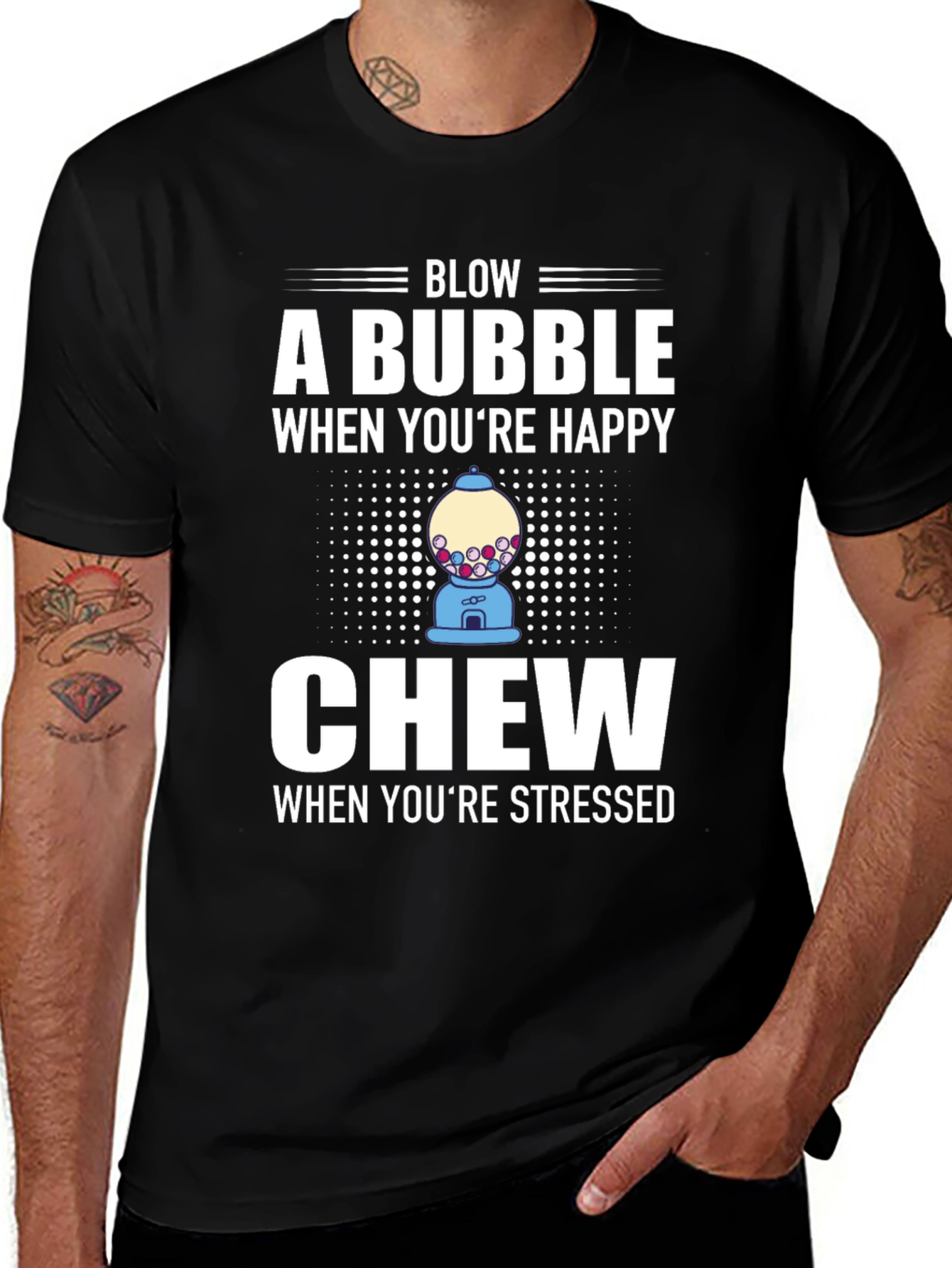 Blow a Bubble Chew When Stressed Black Graphic T-Shirt