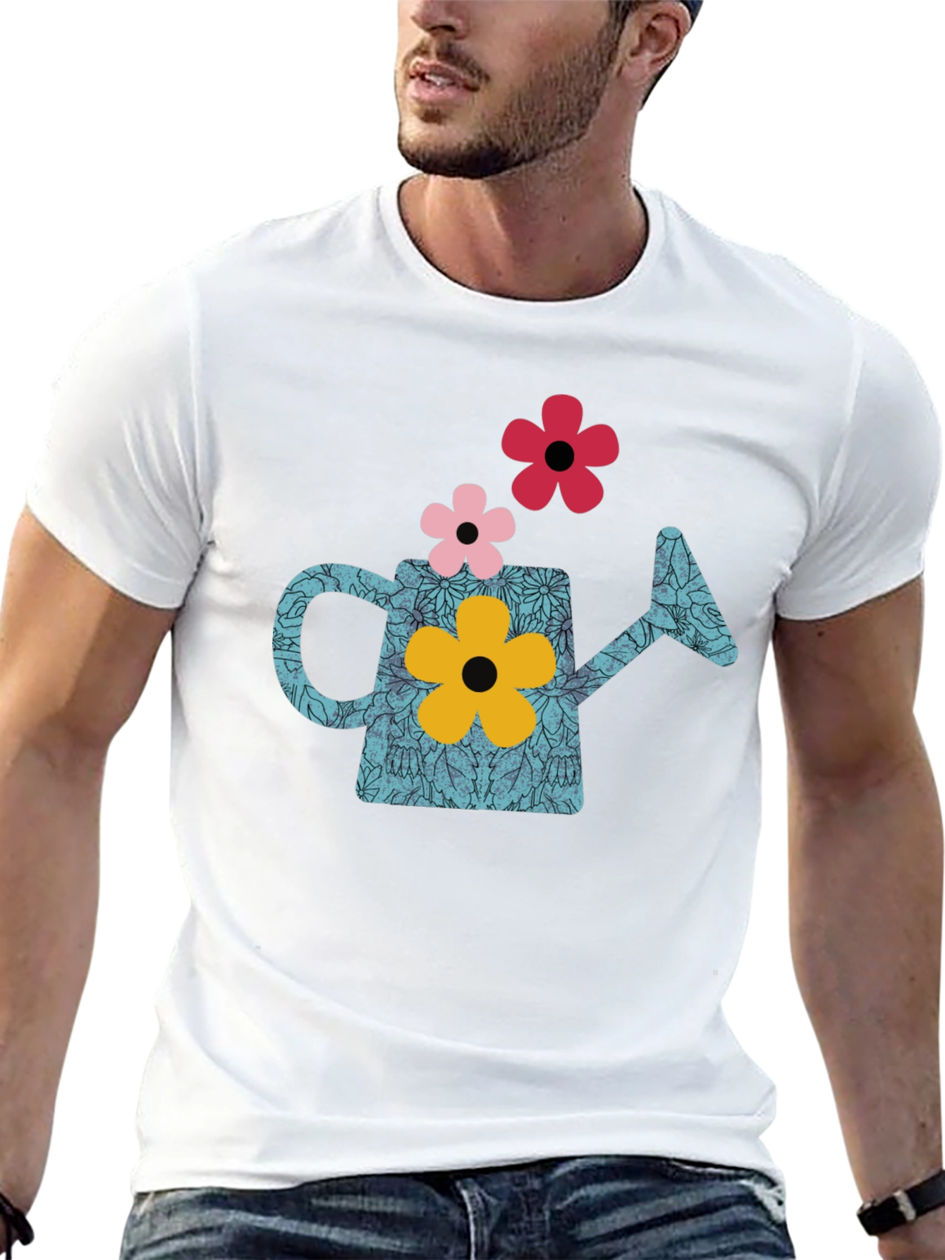 Watering Can Flower Graphic T-Shirt - Black