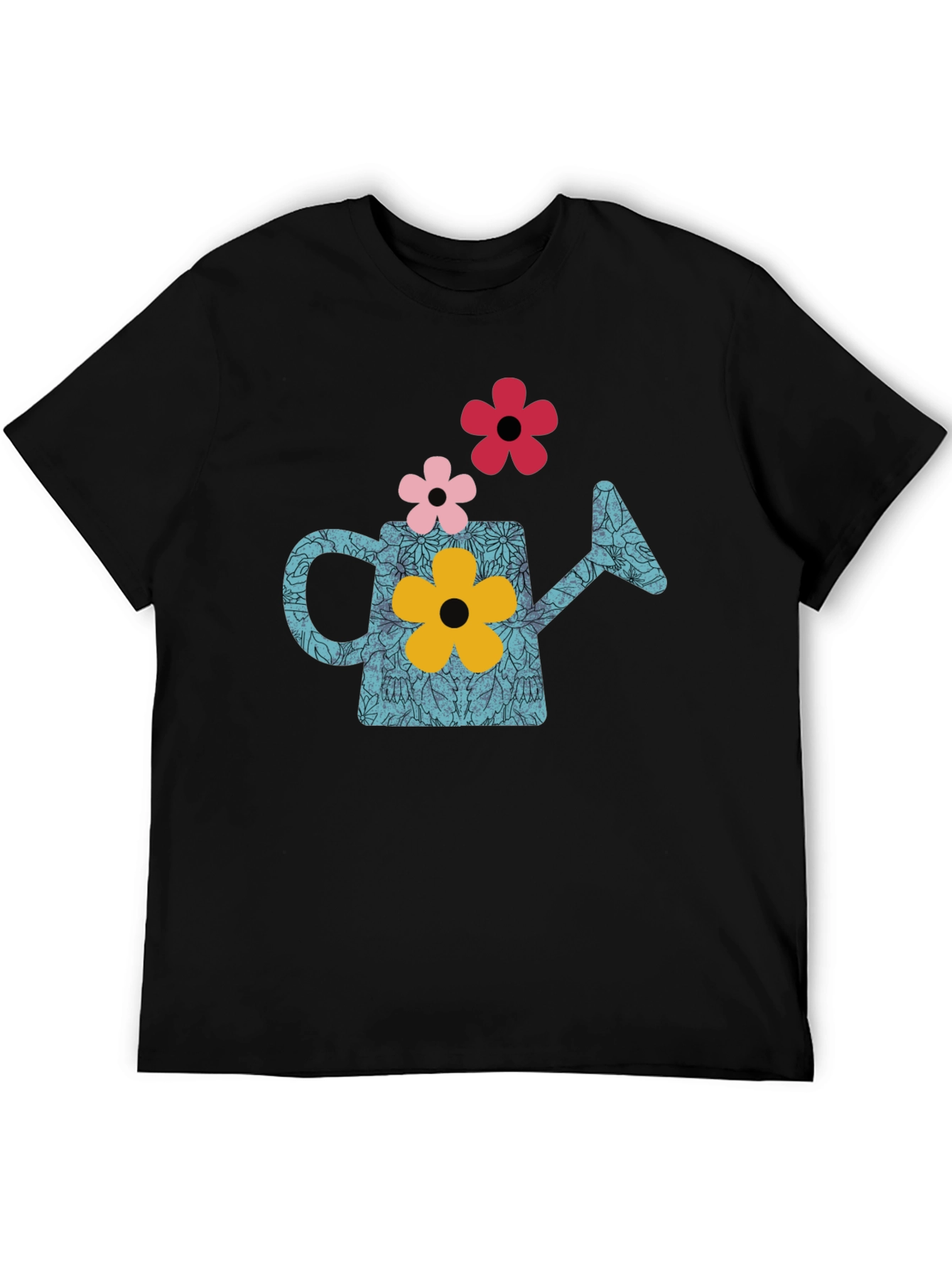 Watering Can Flower Graphic T-Shirt - Black