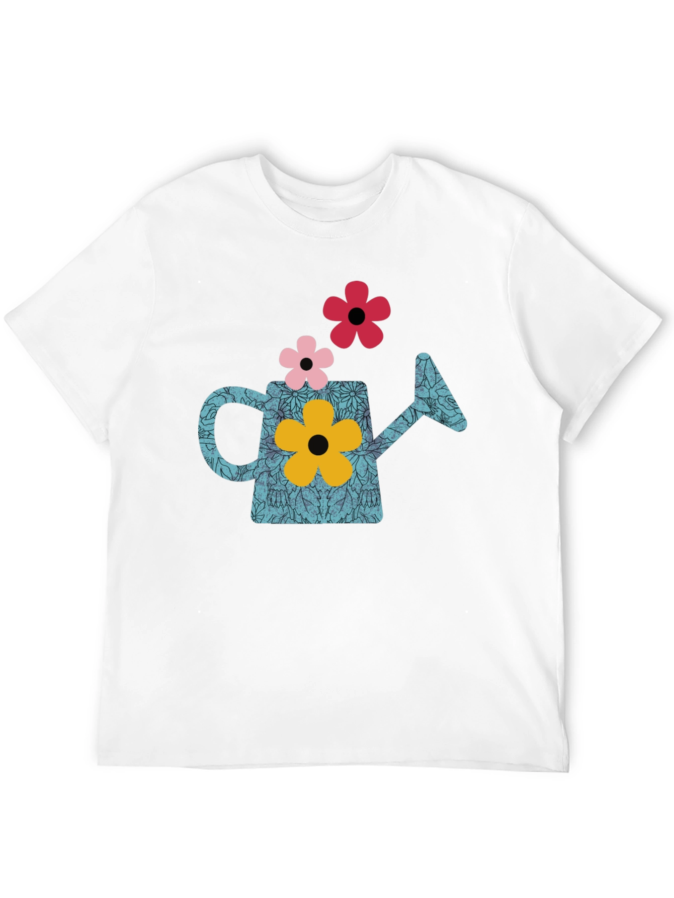 Watering Can Flower Graphic T-Shirt - Black