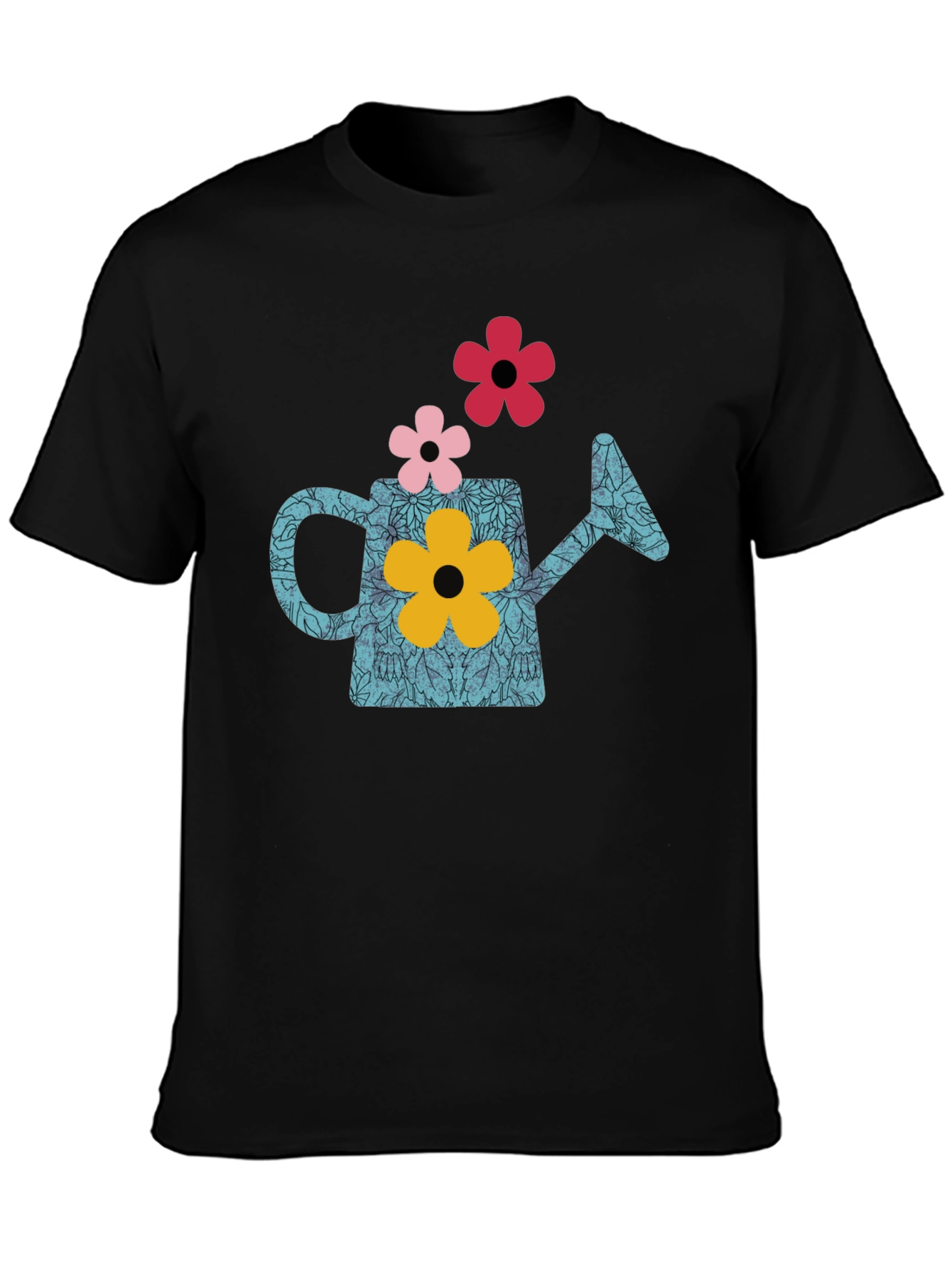 Watering Can Flower Graphic T-Shirt - Black