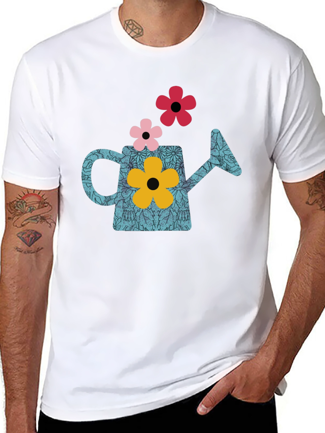 Watering Can Flower Graphic T-Shirt - Black