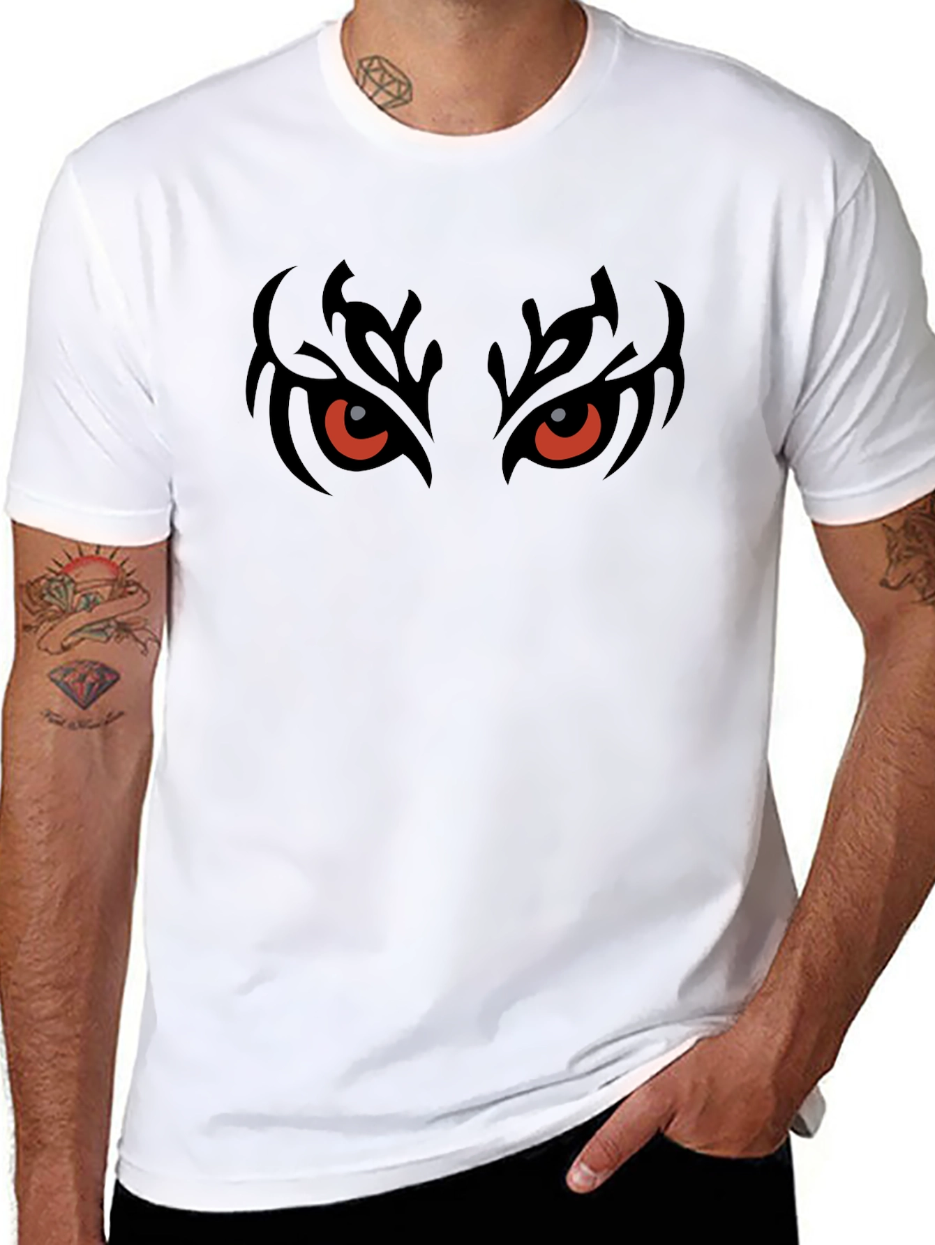 Mens Black T-Shirt with Fiery Eyes Graphic