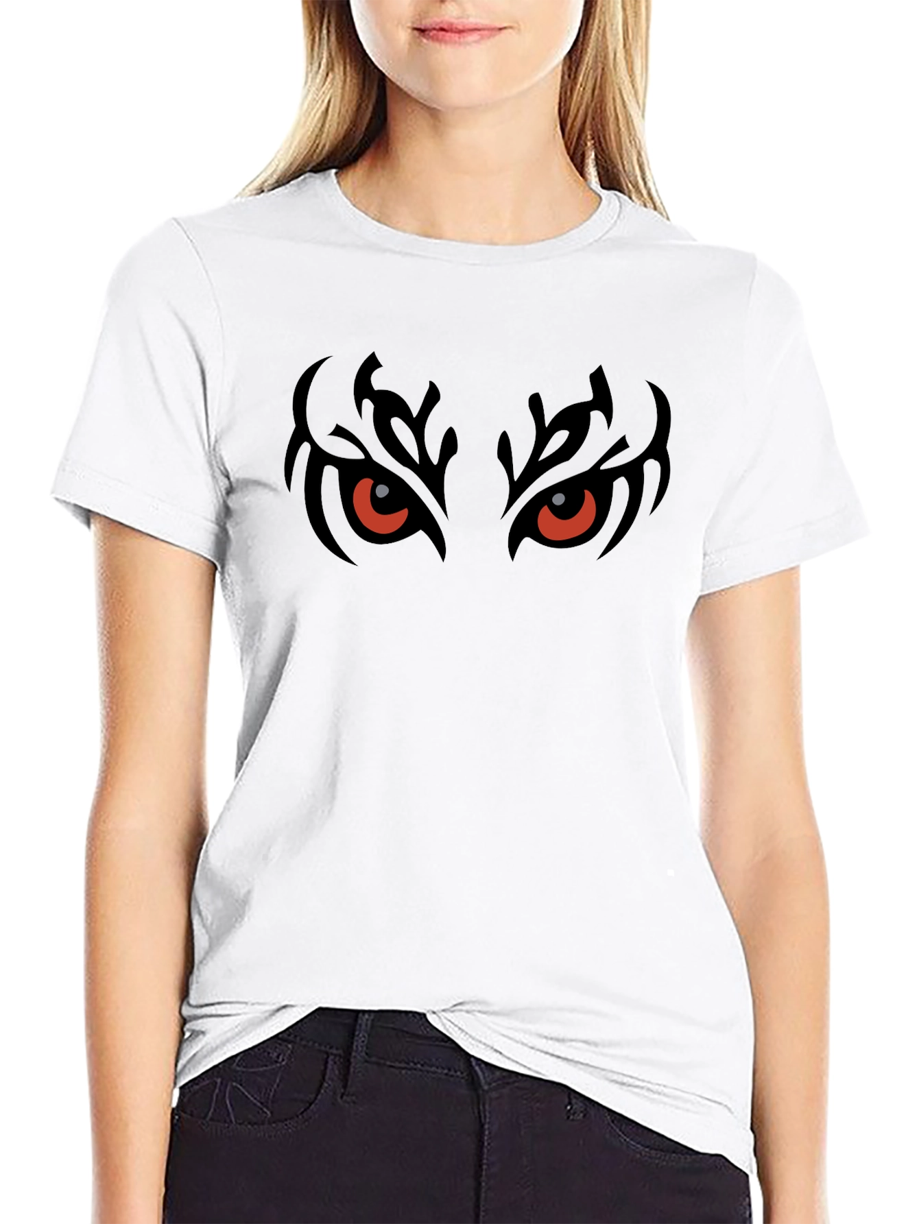 Mens Black T-Shirt with Fiery Eyes Graphic