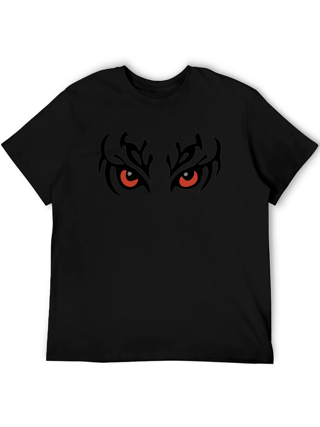 Mens Black T-Shirt with Fiery Eyes Graphic