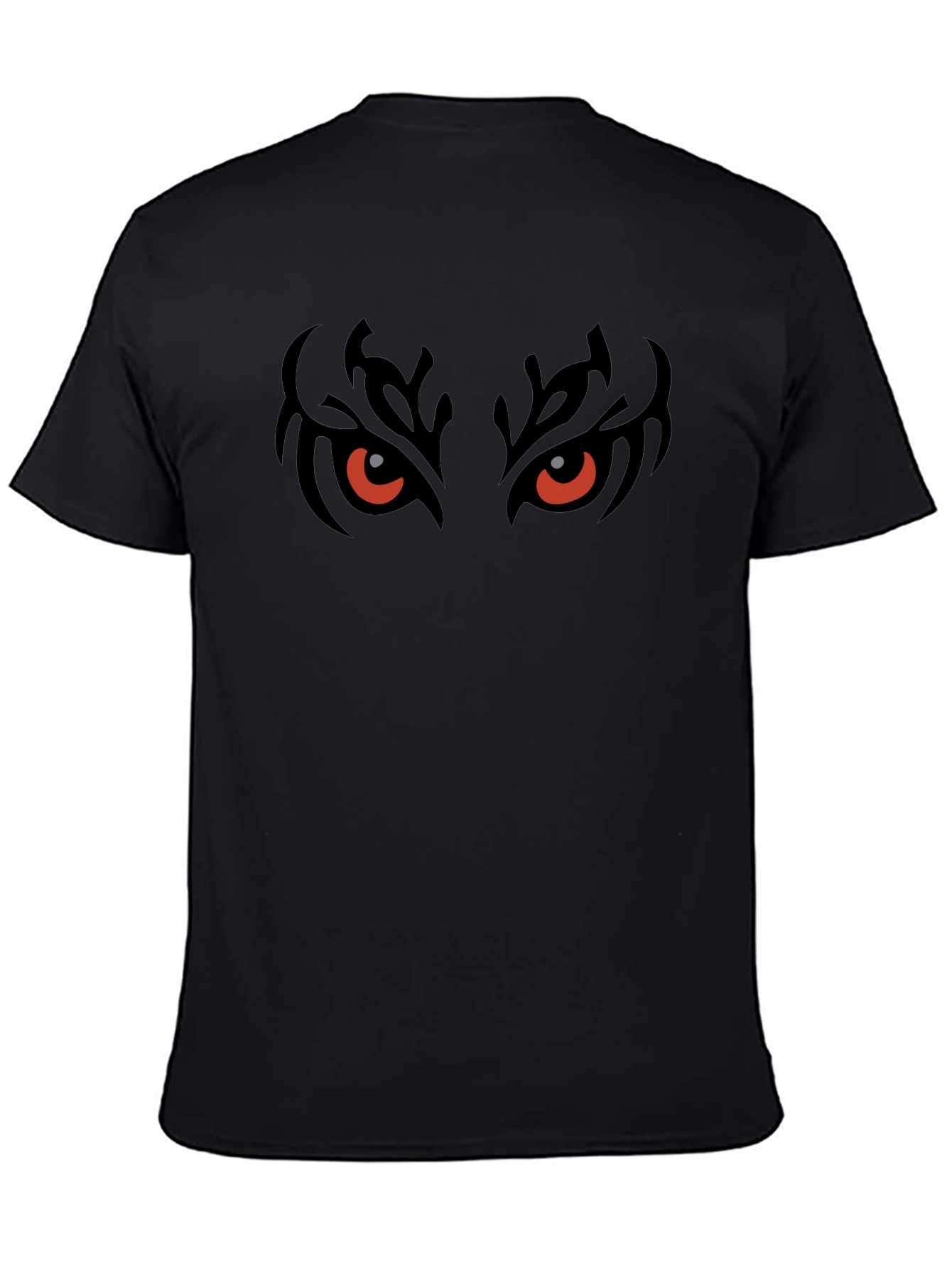 Mens Black T-Shirt with Fiery Eyes Graphic