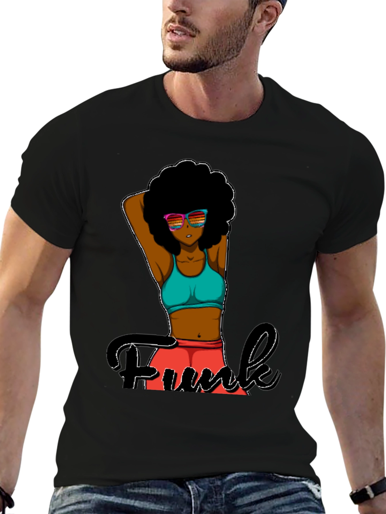 Funky Afro Girl Graphic Tee - Black
