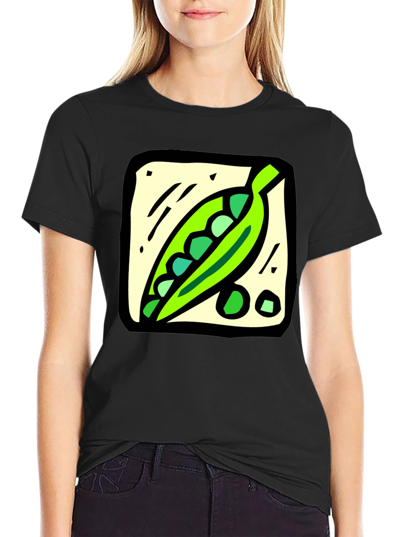 Pea Pod Graphic Tee - Black Cotton T-Shirt