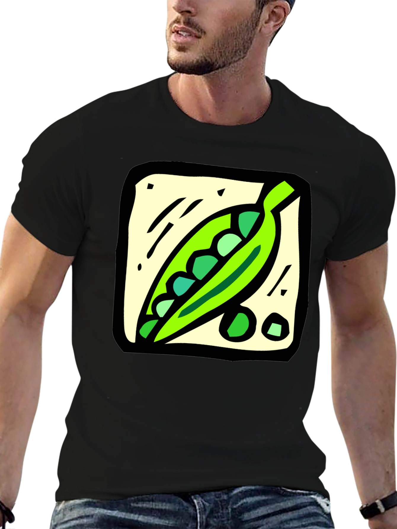 Pea Pod Graphic Tee - Black Cotton T-Shirt