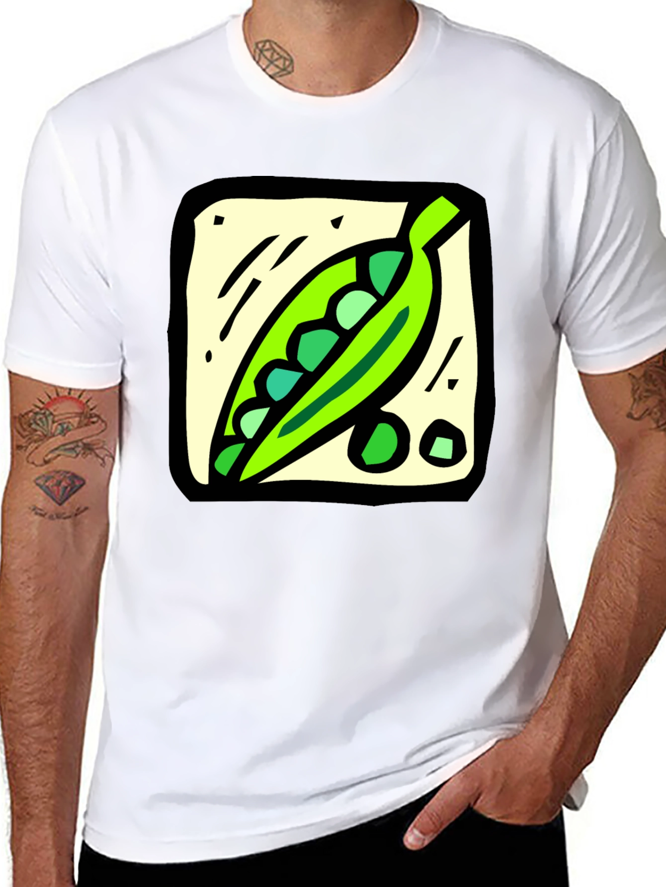 Pea Pod Graphic Tee - Black Cotton T-Shirt