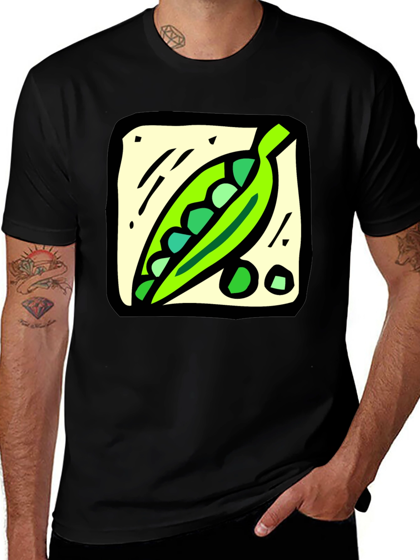 Pea Pod Graphic Tee - Black Cotton T-Shirt