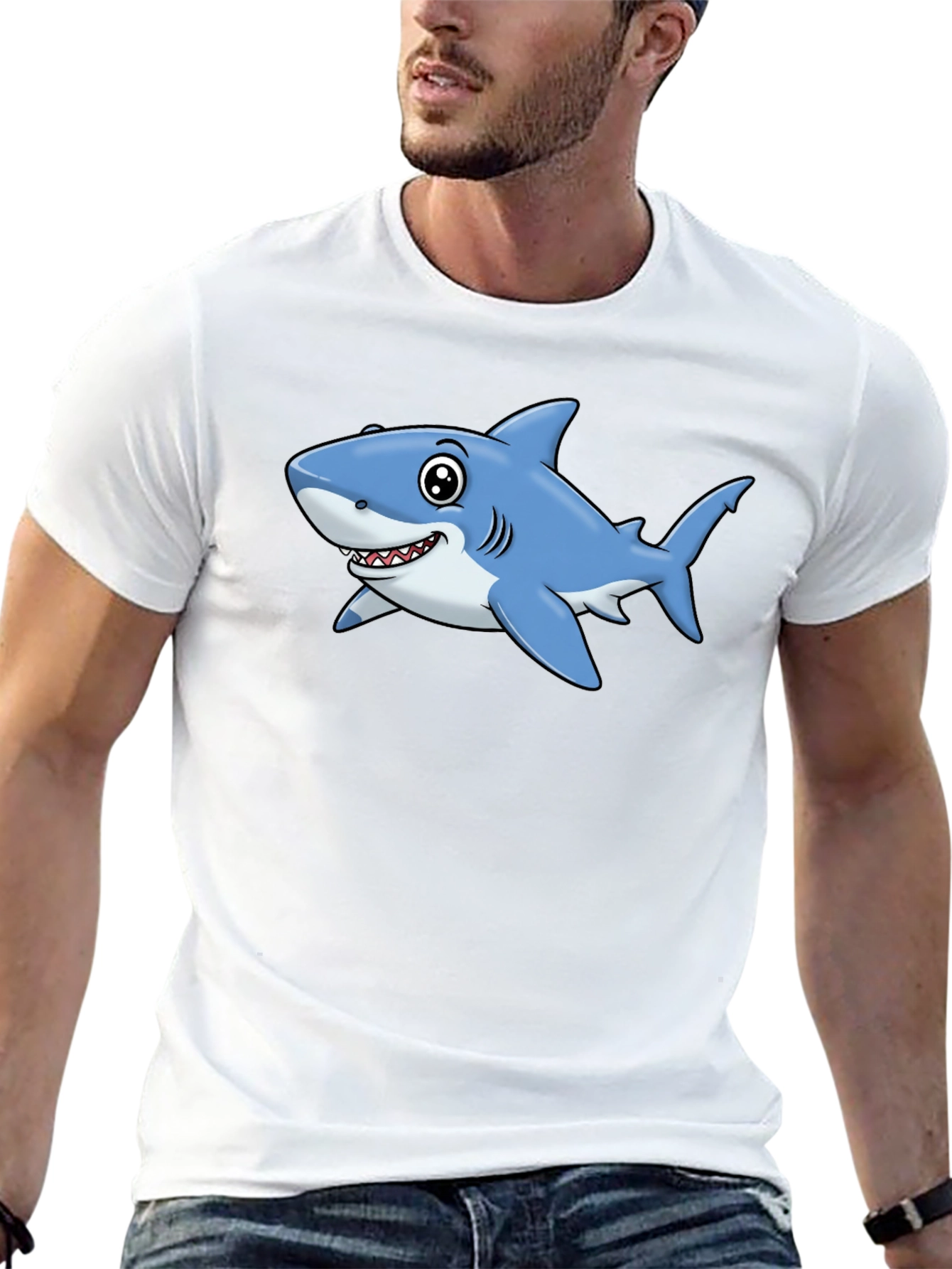 Cartoon Shark T-Shirt - Black Cotton Tee